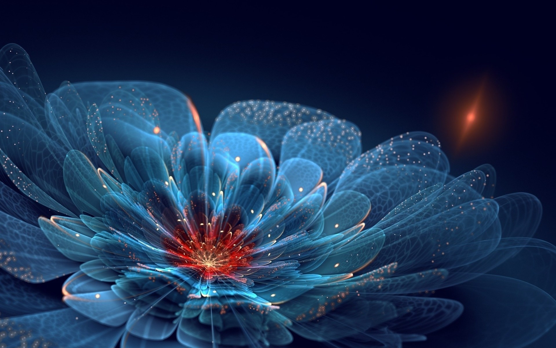 art blue flower neon sparks petals