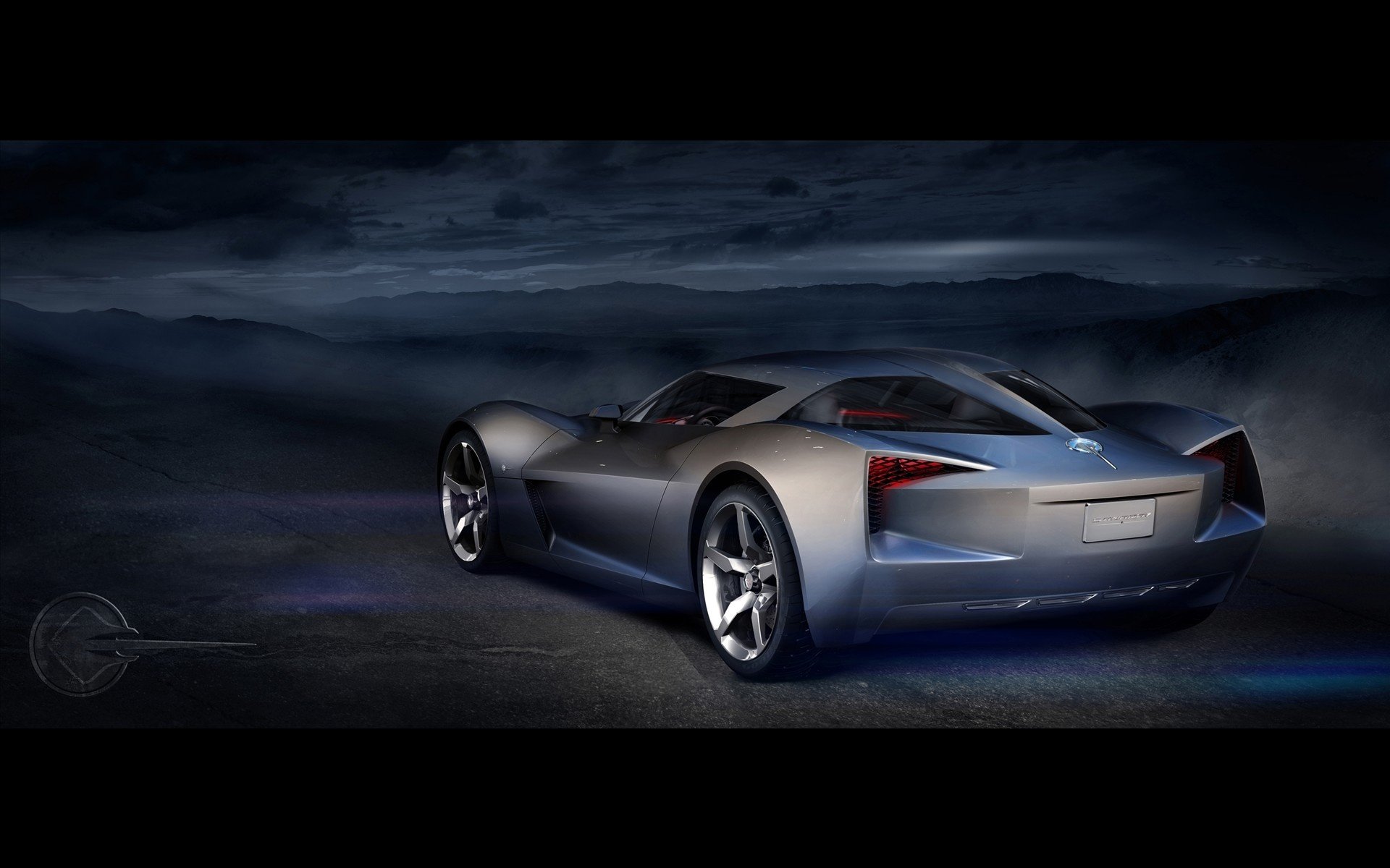 Silver sports car at night