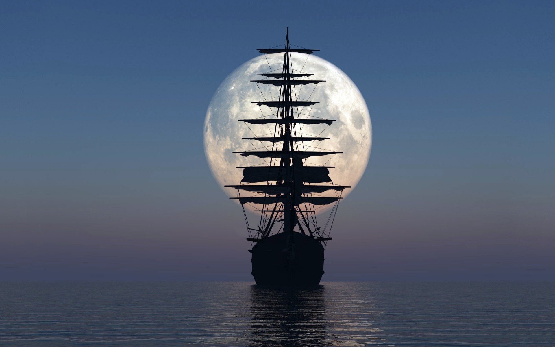 butterfly sky ship ocean sail moon silhouette