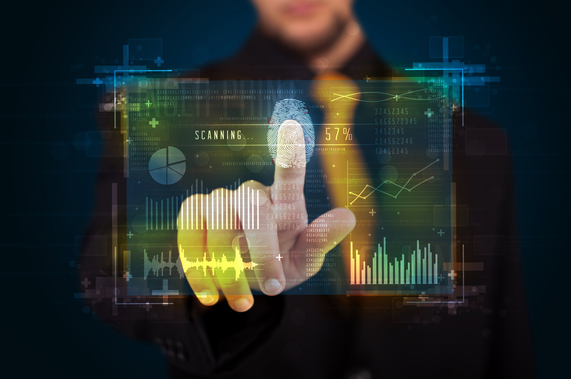 hi-tech technology biometric touch castle optical resolution scanner admission future come cyberspace bokeh wallpaper.