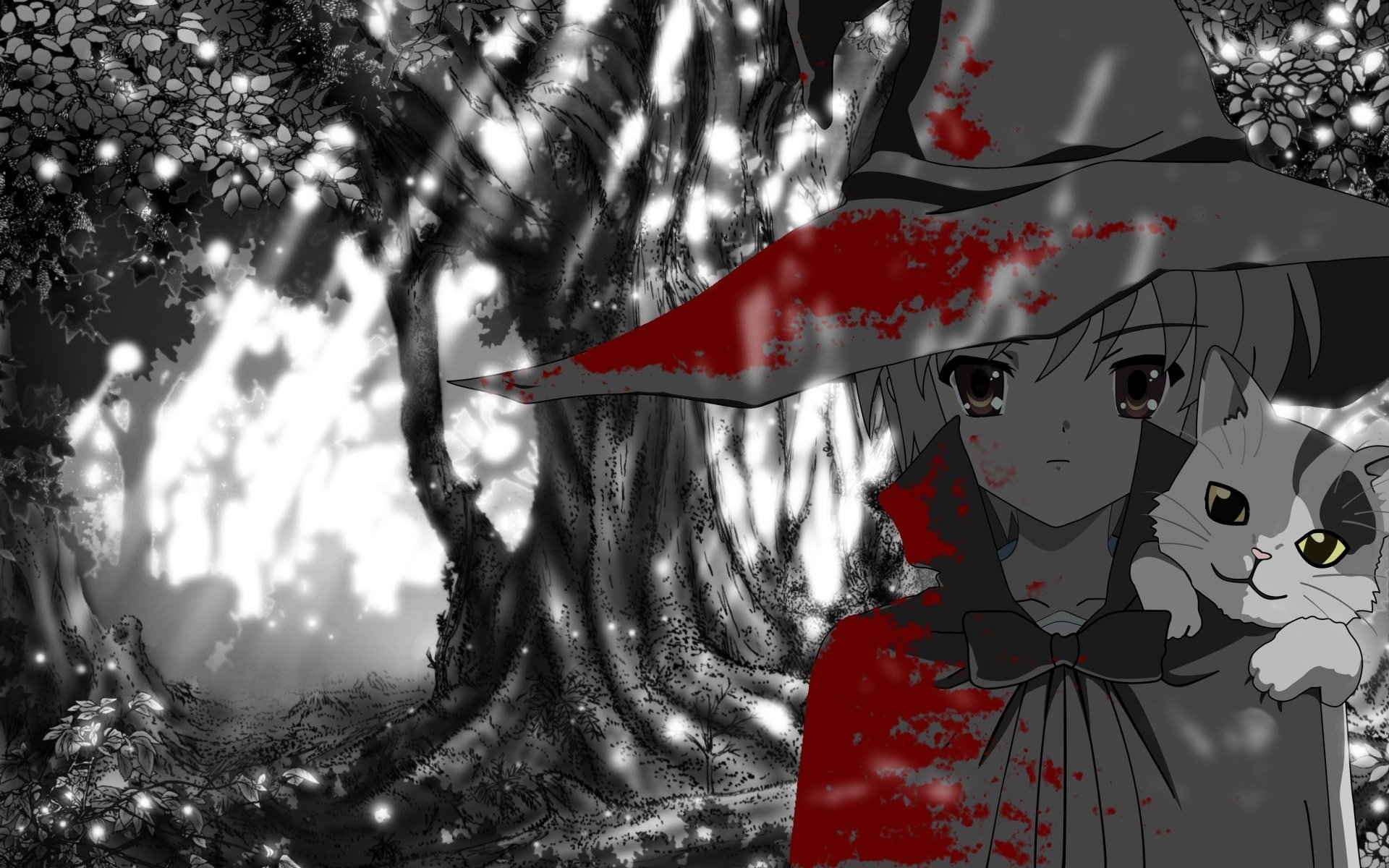 Anime girl in a hat with a kitten