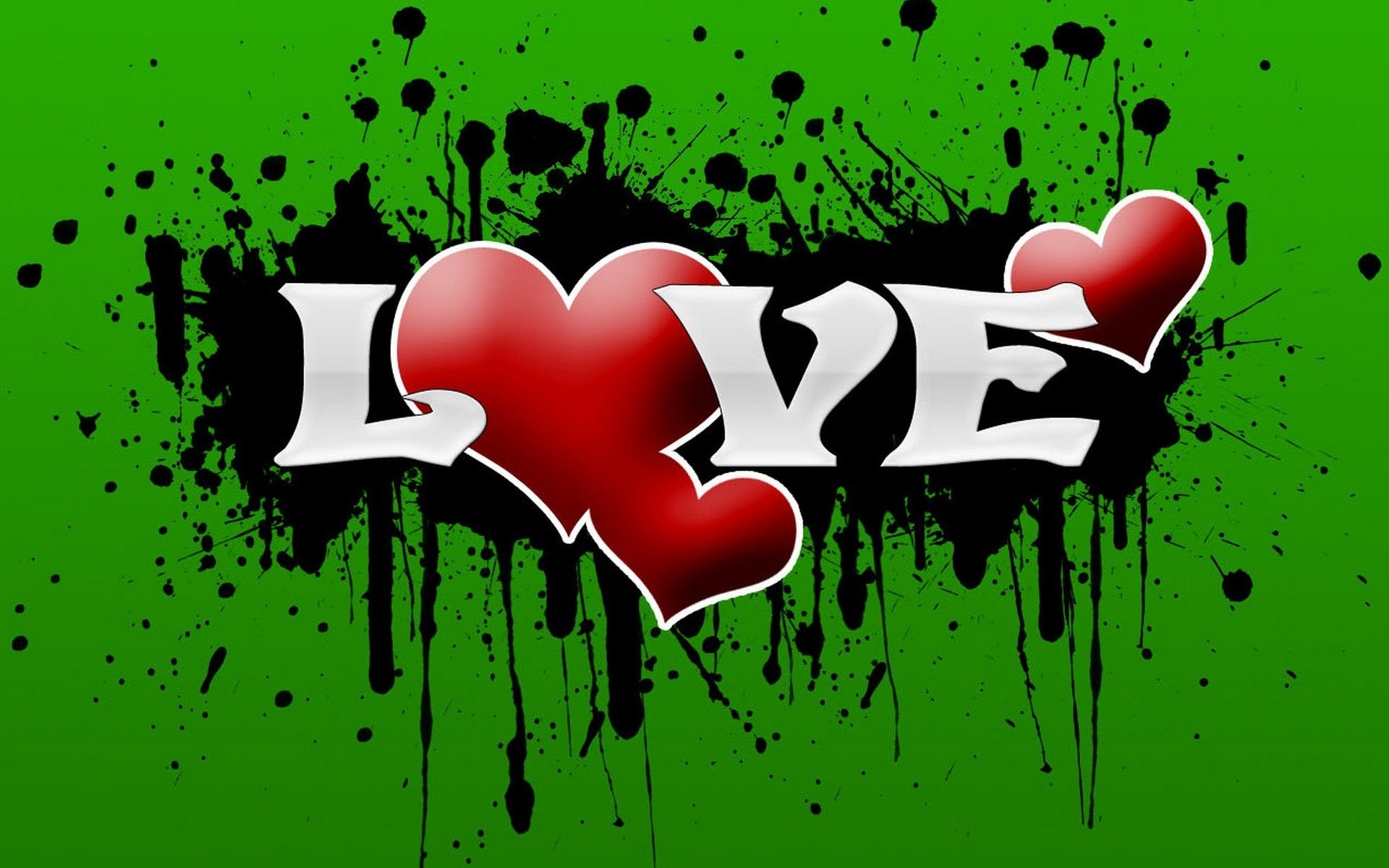 Graffiti from a double heart on a green background