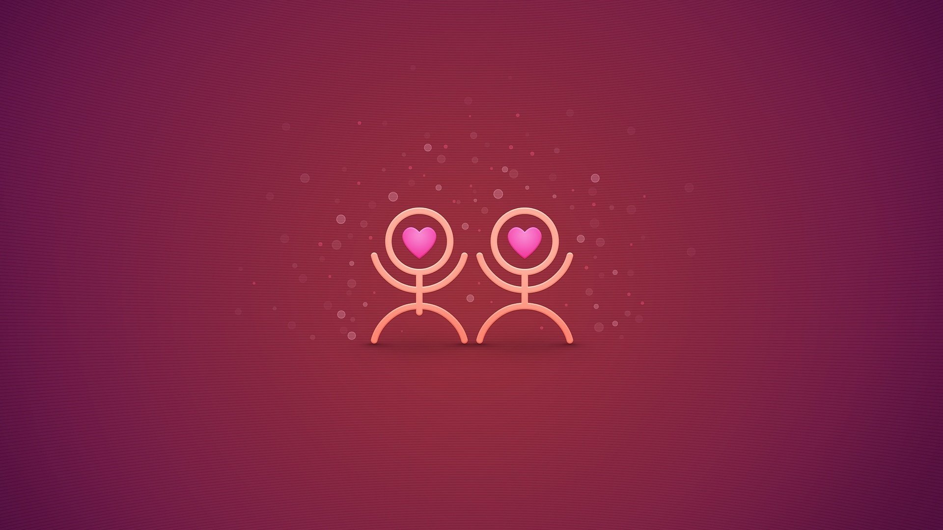 Little men with hearts on a crimson background