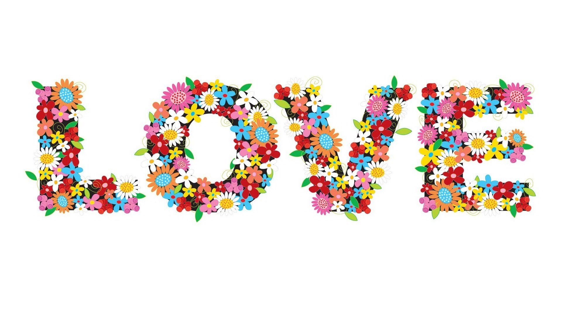 Large letters love from wildflowers on a white background