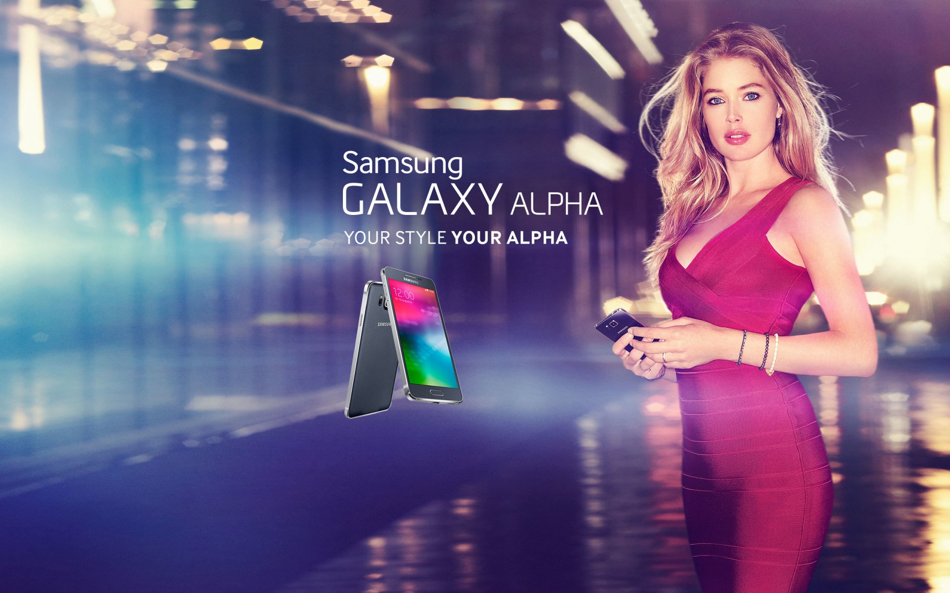 doutzen kroes galaxy alpha samsung samsung galaxy samsung galaxy alpha alpha smartphone android phone hi-tech equipment device the device black girls girl model blonde dress beautiful blond city town