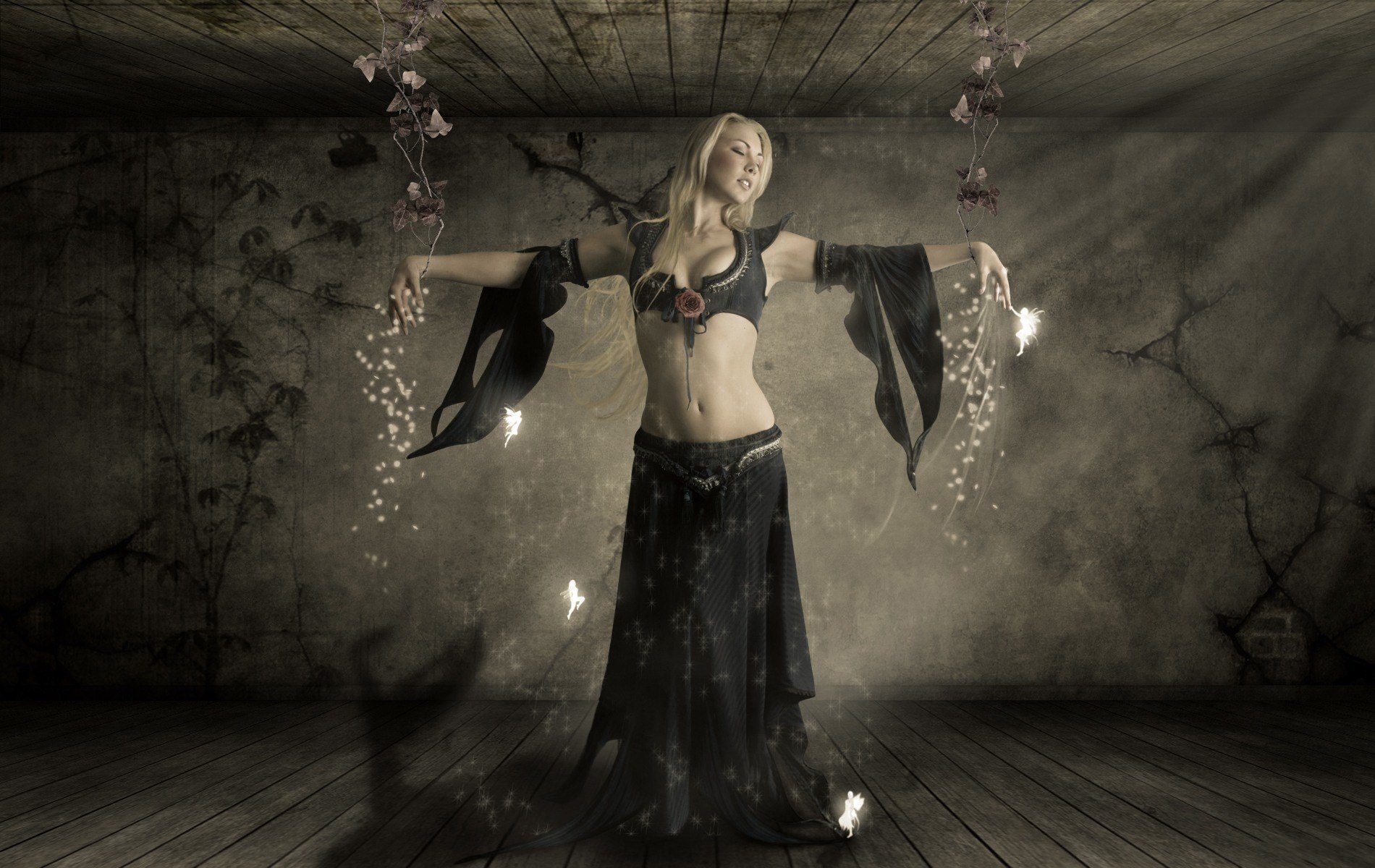 Said girl in dark robes in a cave