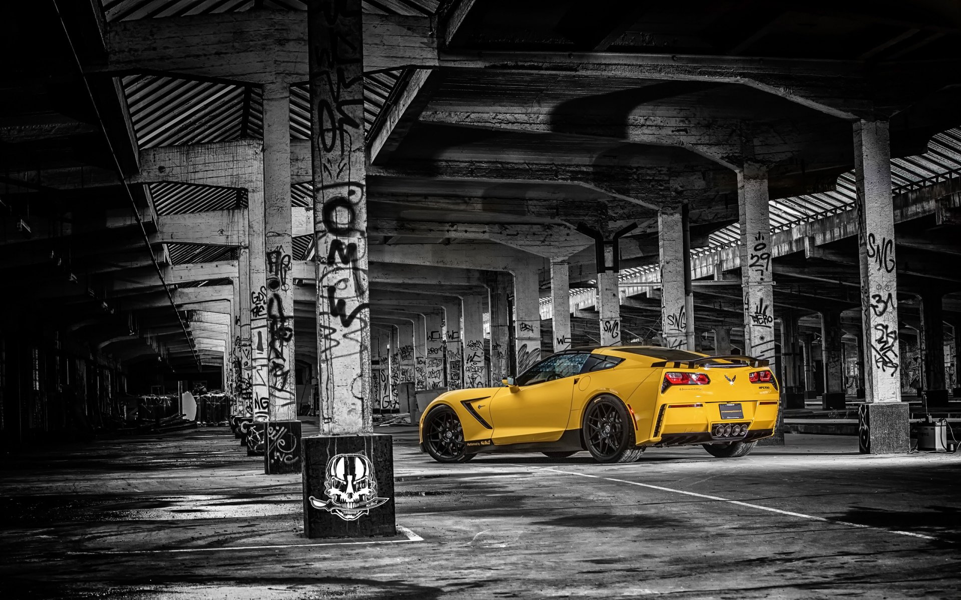 ruffer performance chevrolet corvette stingray hpe700 tuning yellow rear view background