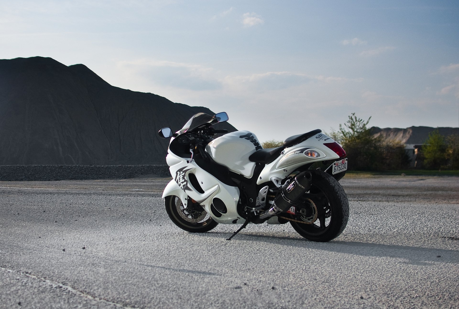 suziki gsx1300r hayabusa white suzuki rear view road mountain