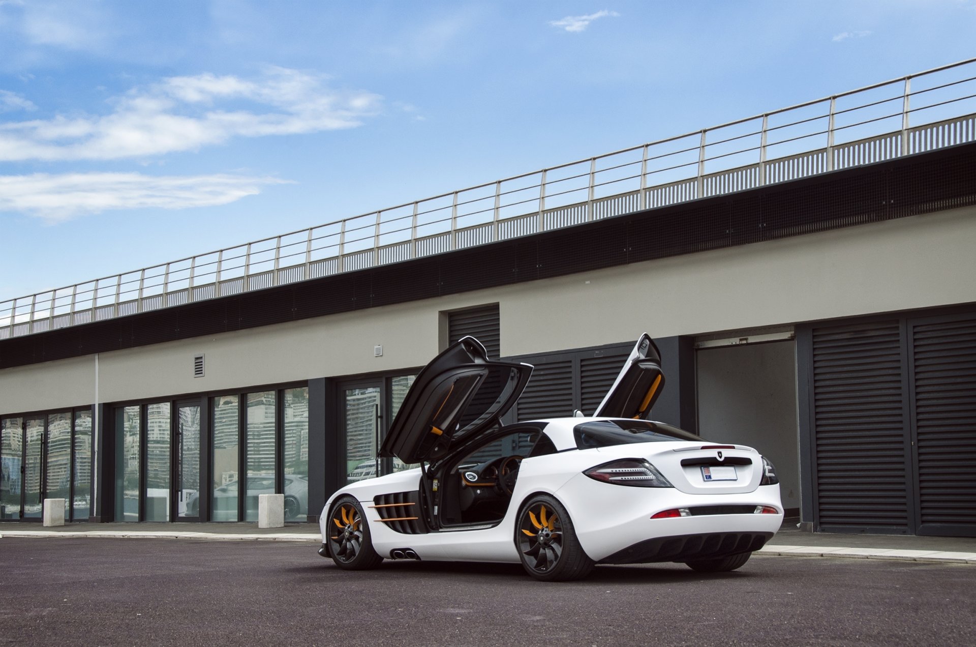 mercedes-benz slr mclaren gemballa gt white cpr back of sky clouds