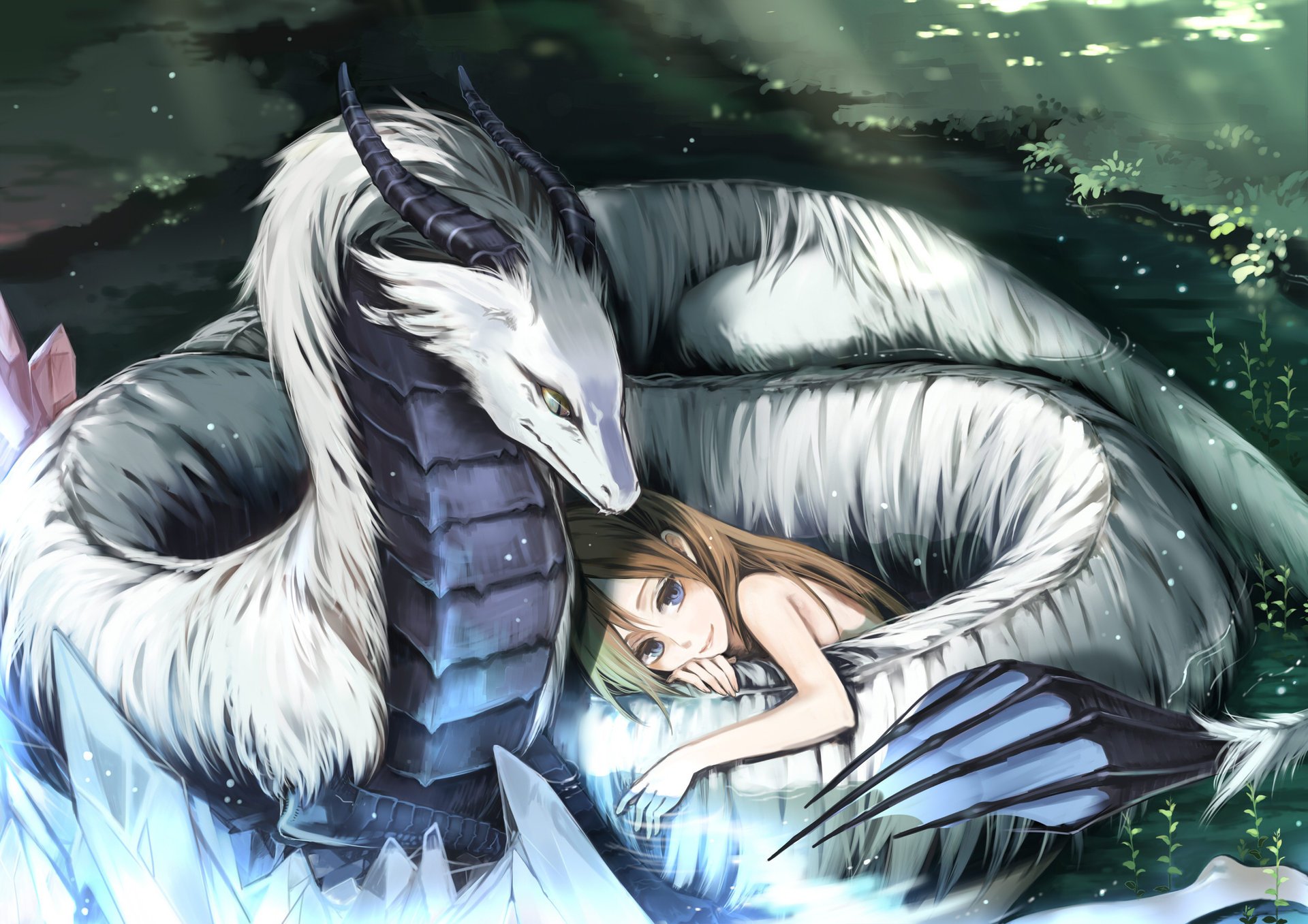 A girl in the arms of a dragon