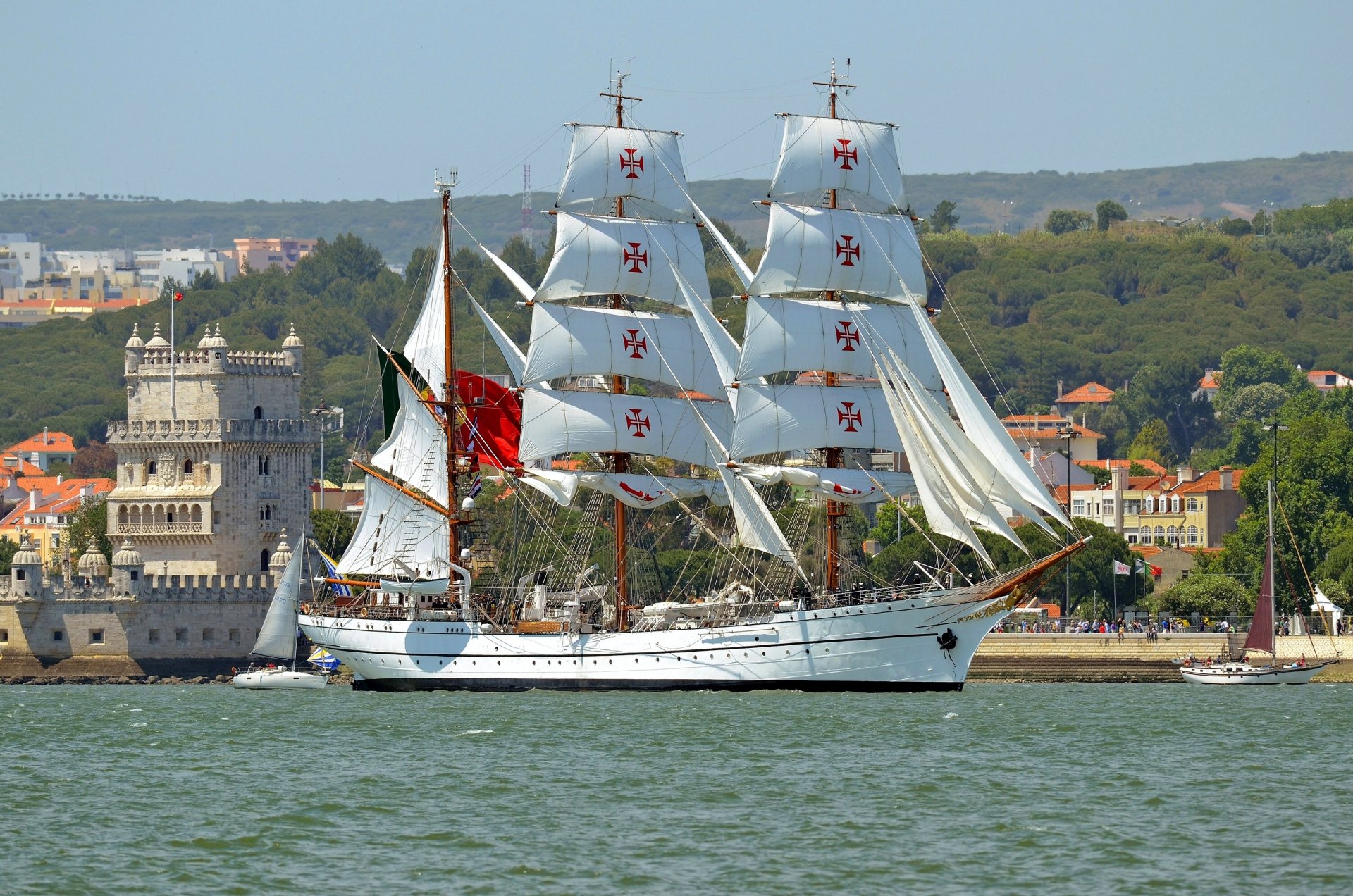nrp sagres iii sagres lisbon portugal tagus river belem tower river tagus belém tower sailboats bark yacht river