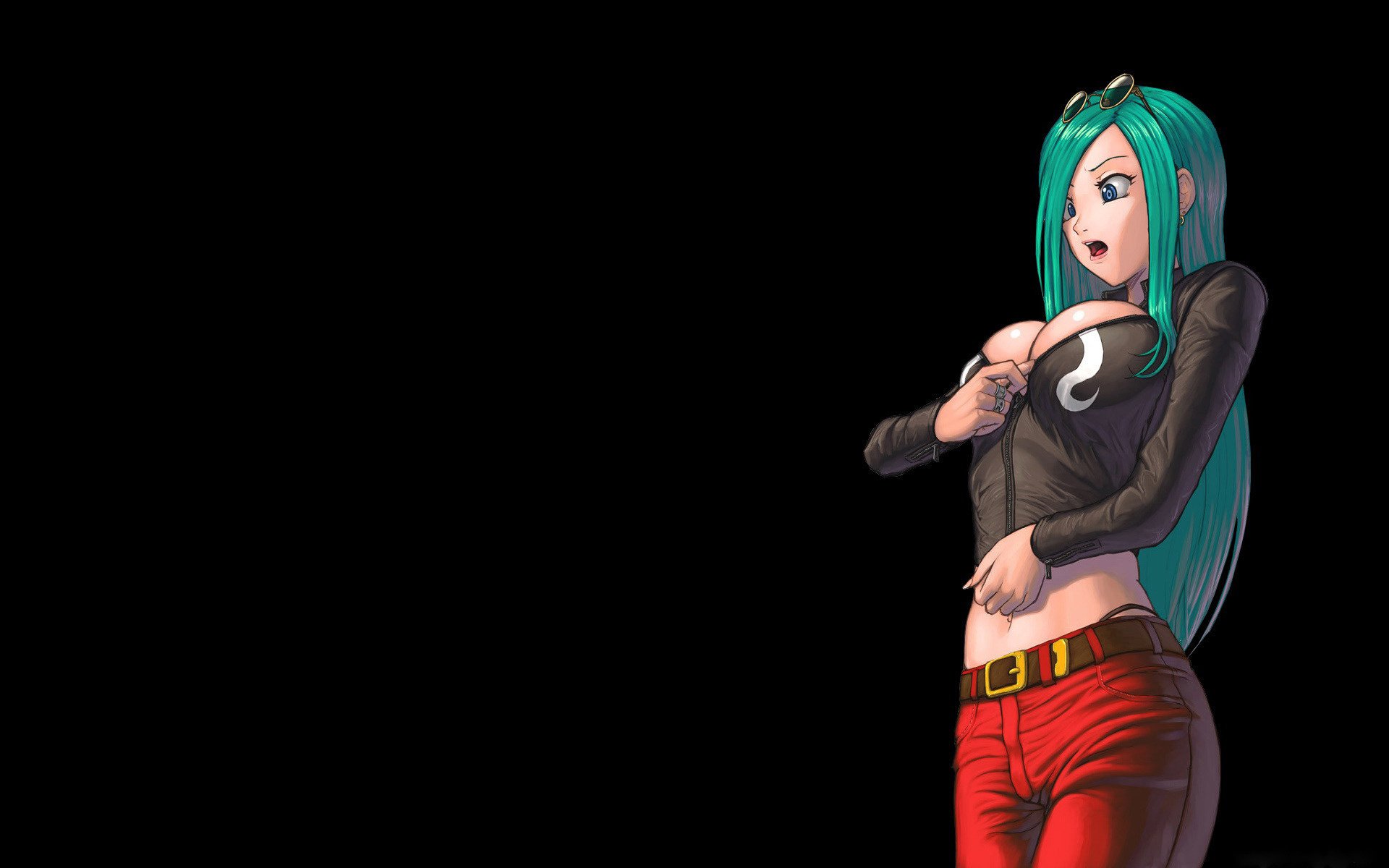 Drawing of a girl on a black background with green hair invents eroticism