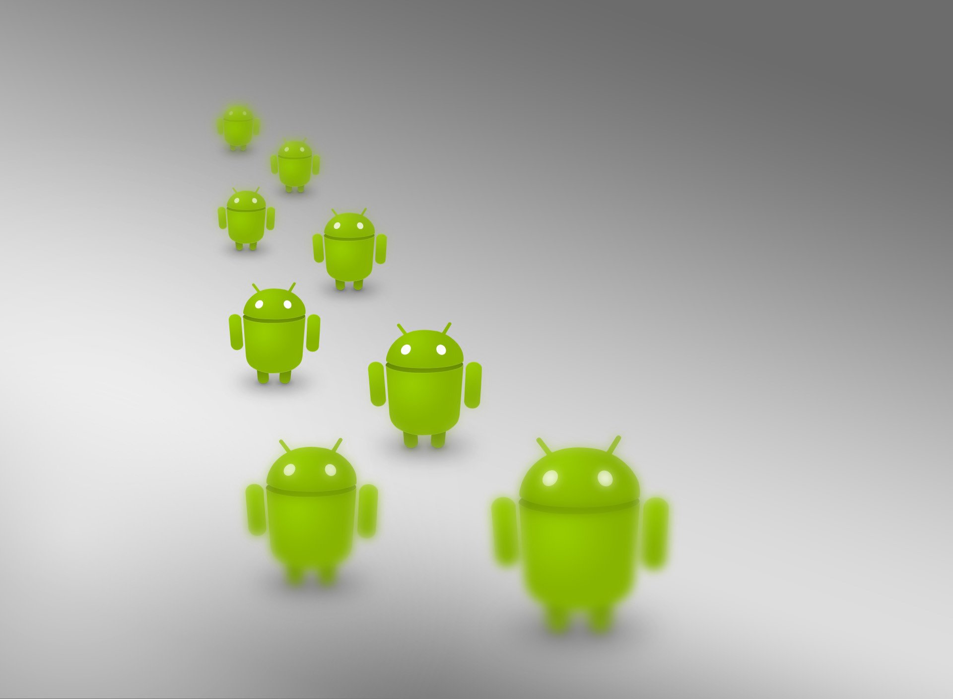 Green android soldiers on a gray background