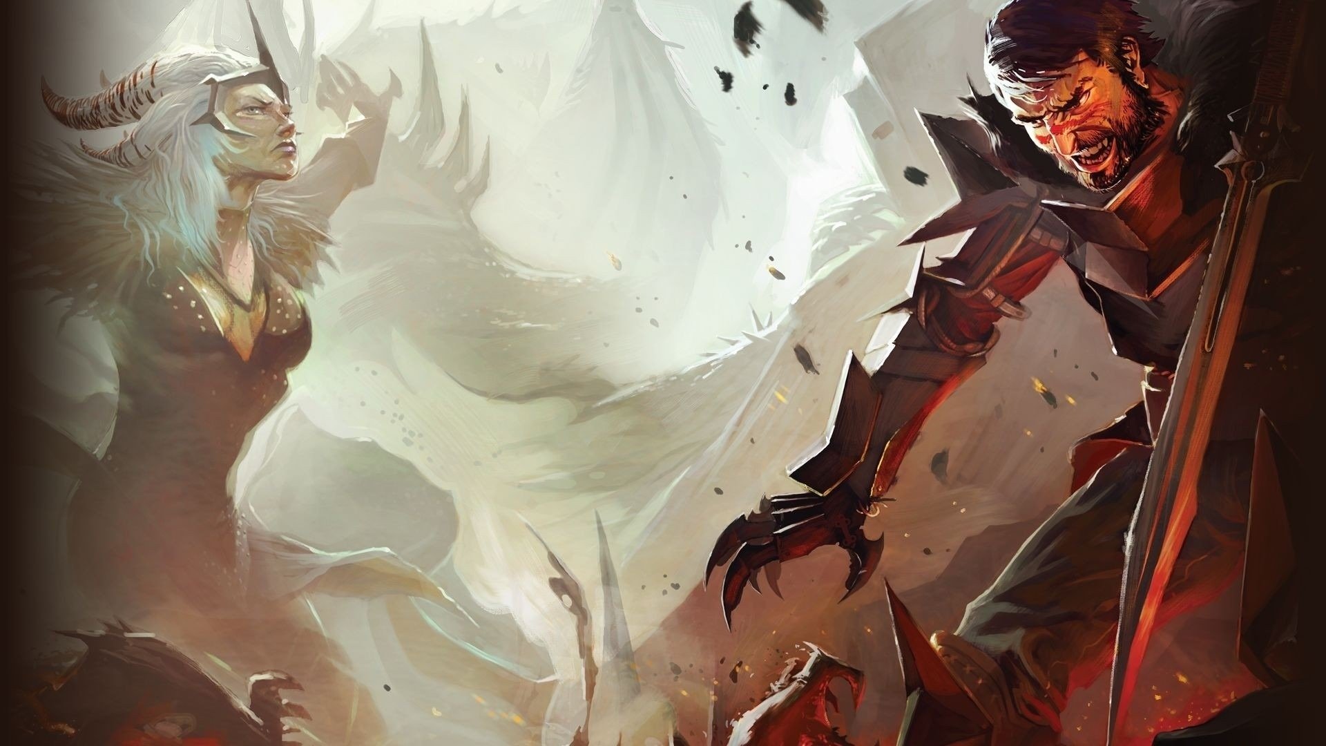 The battle of a female warrior with an aggressive monster