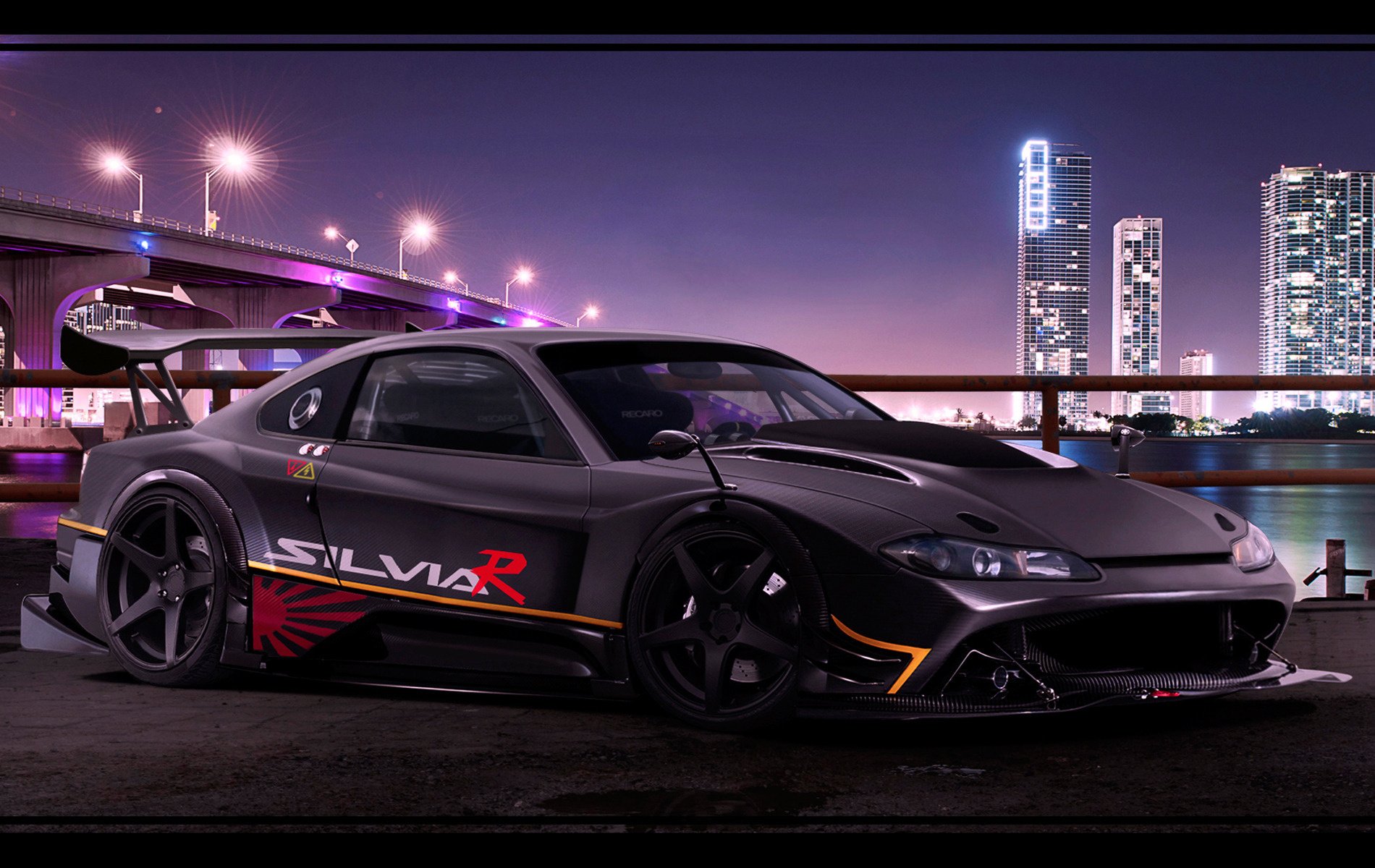 At night there is a motor transport on the bridge