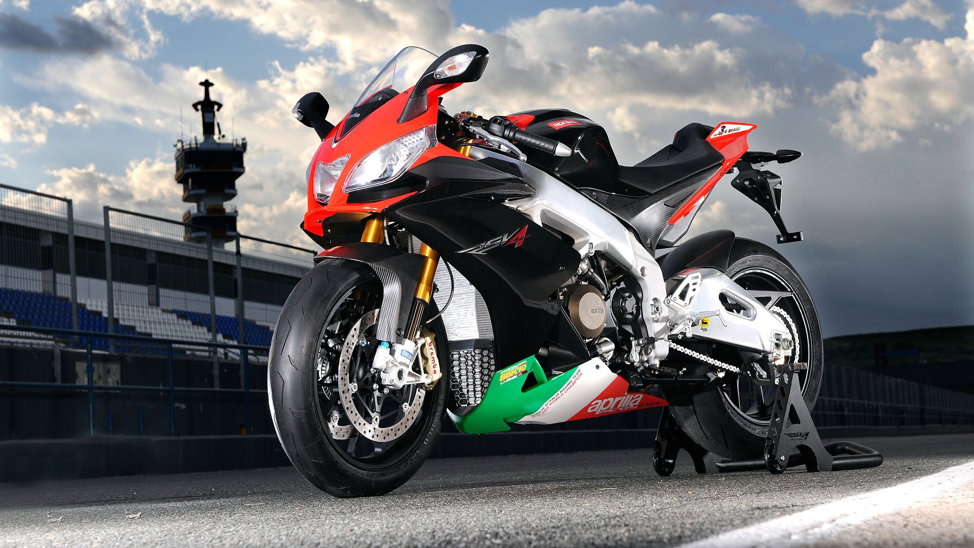 Aprilia sports bike in the evening at the stadium