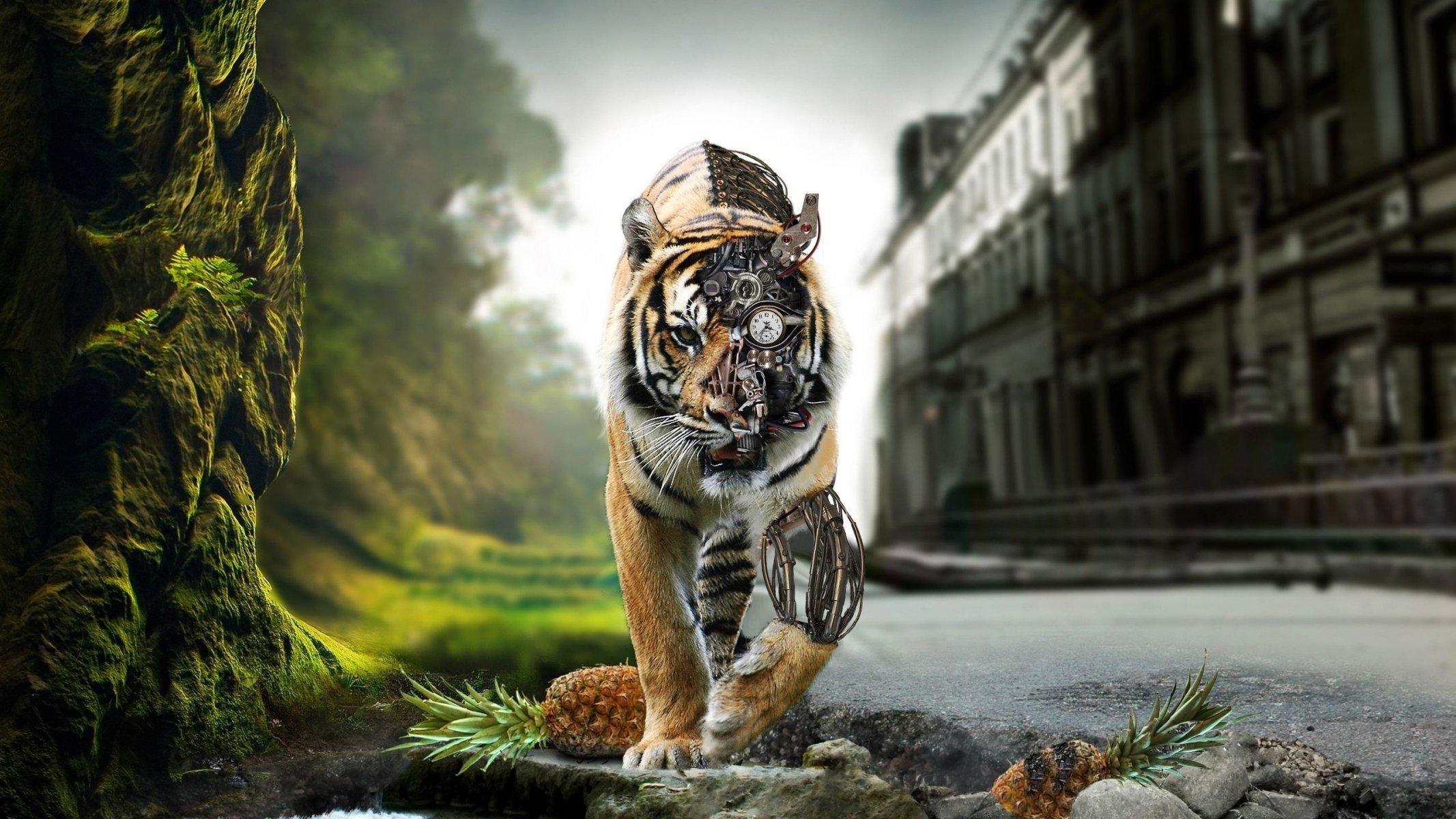 Tiger cyborg goes to the jungle city