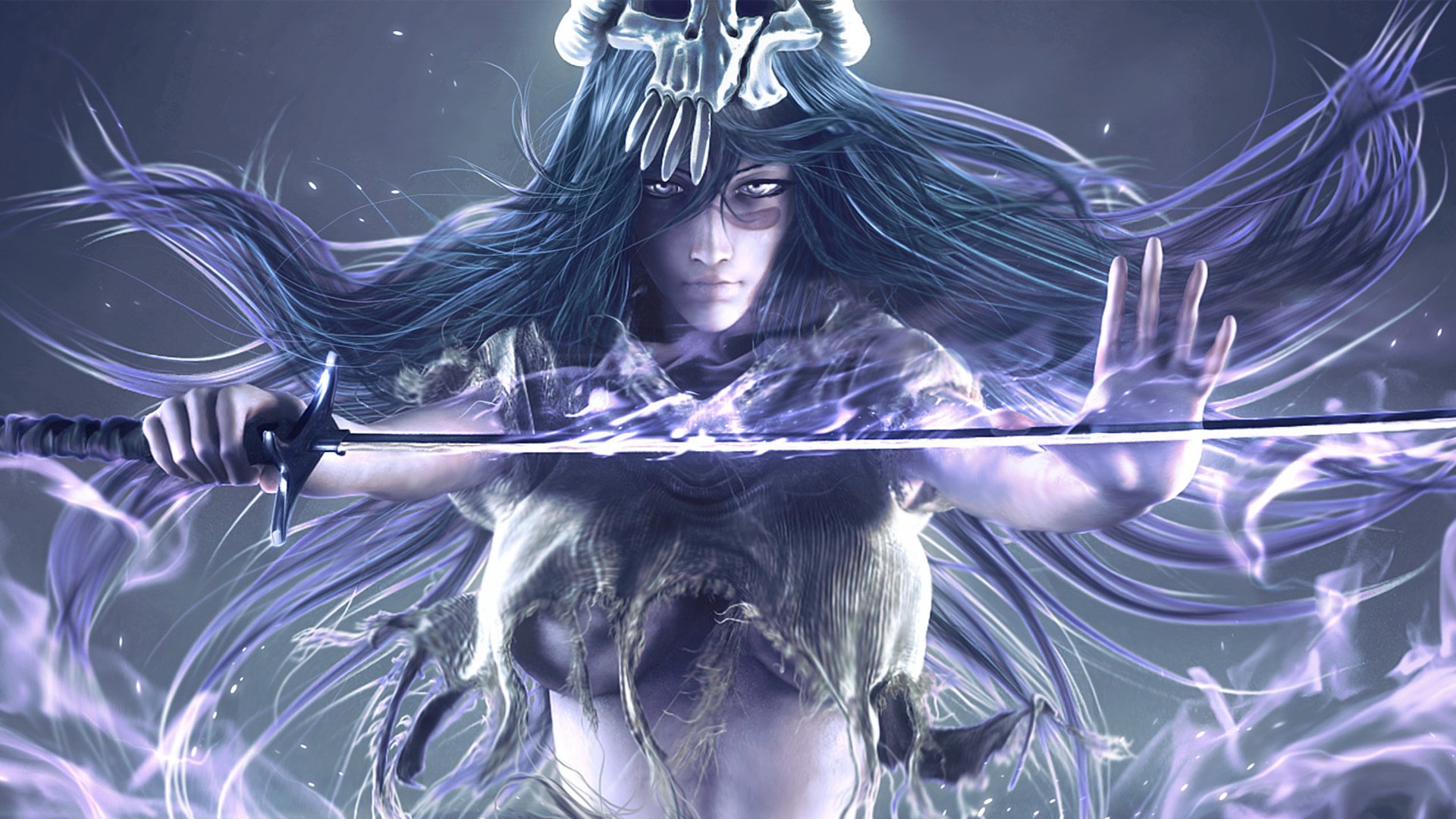 Anime girl with a sword at her chest