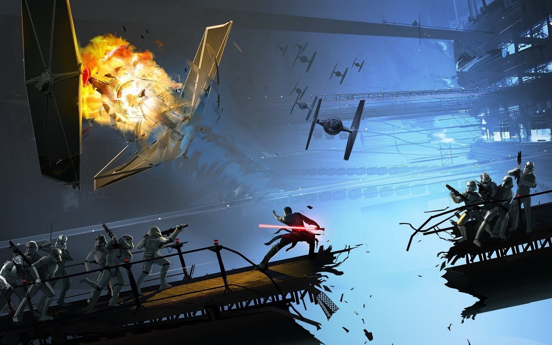 The battle on the bridge from Star Wars