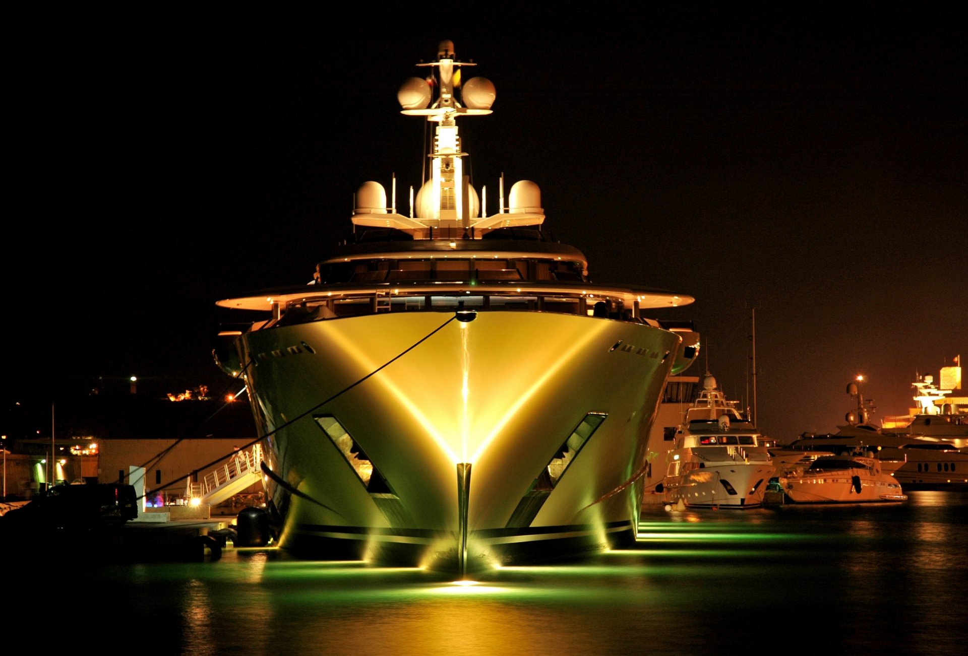 superyacht pelorus mega yacht yachts yacht night harbor port super yacht yacht the port lights evening.
