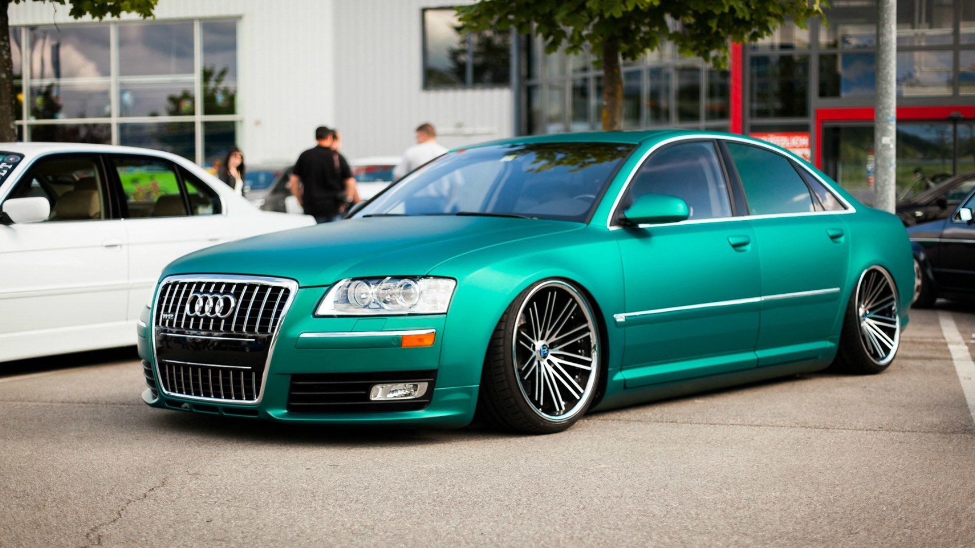 town street people machine audi a8 drives city streets cars wheels green
