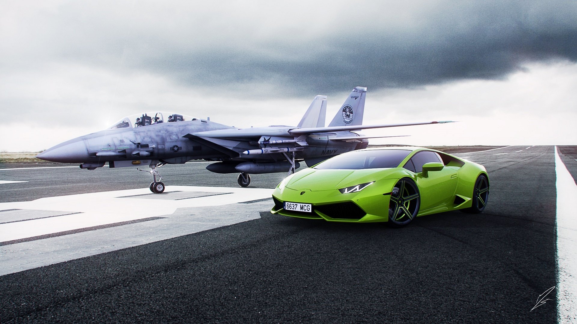 lamborghini huracan lp610-4 supercar green fighter runway