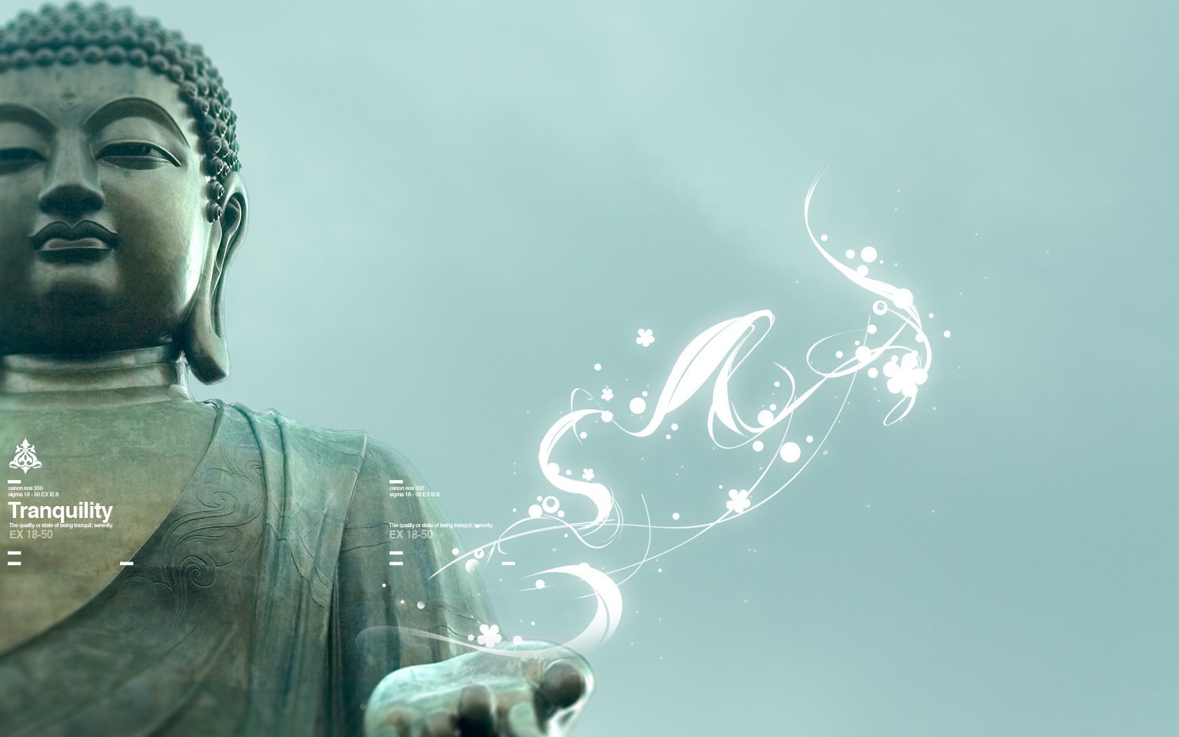 A huge stone statue of Buddha holds smoke in his hand