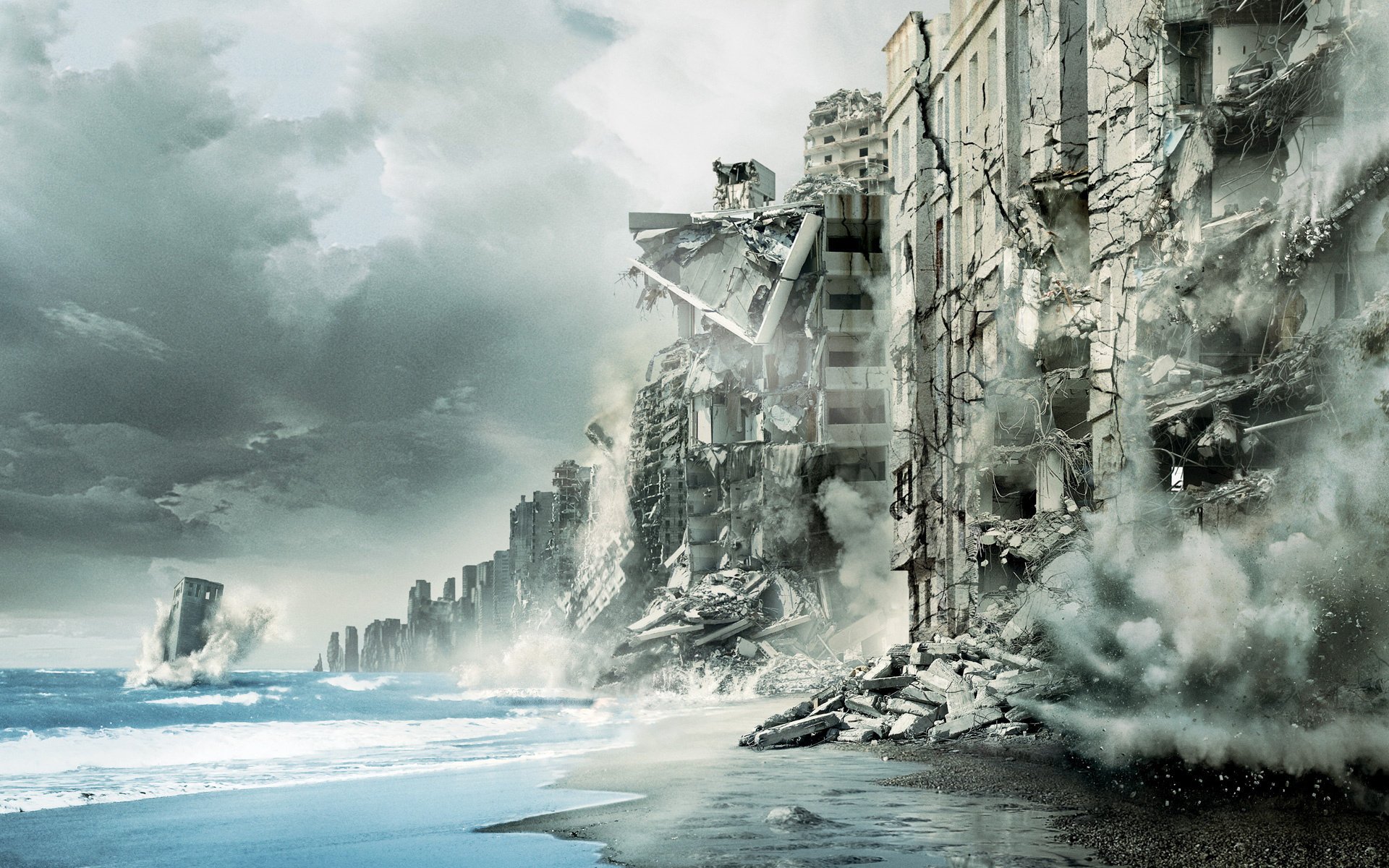 Ocean tsunami Wave is coming to the city