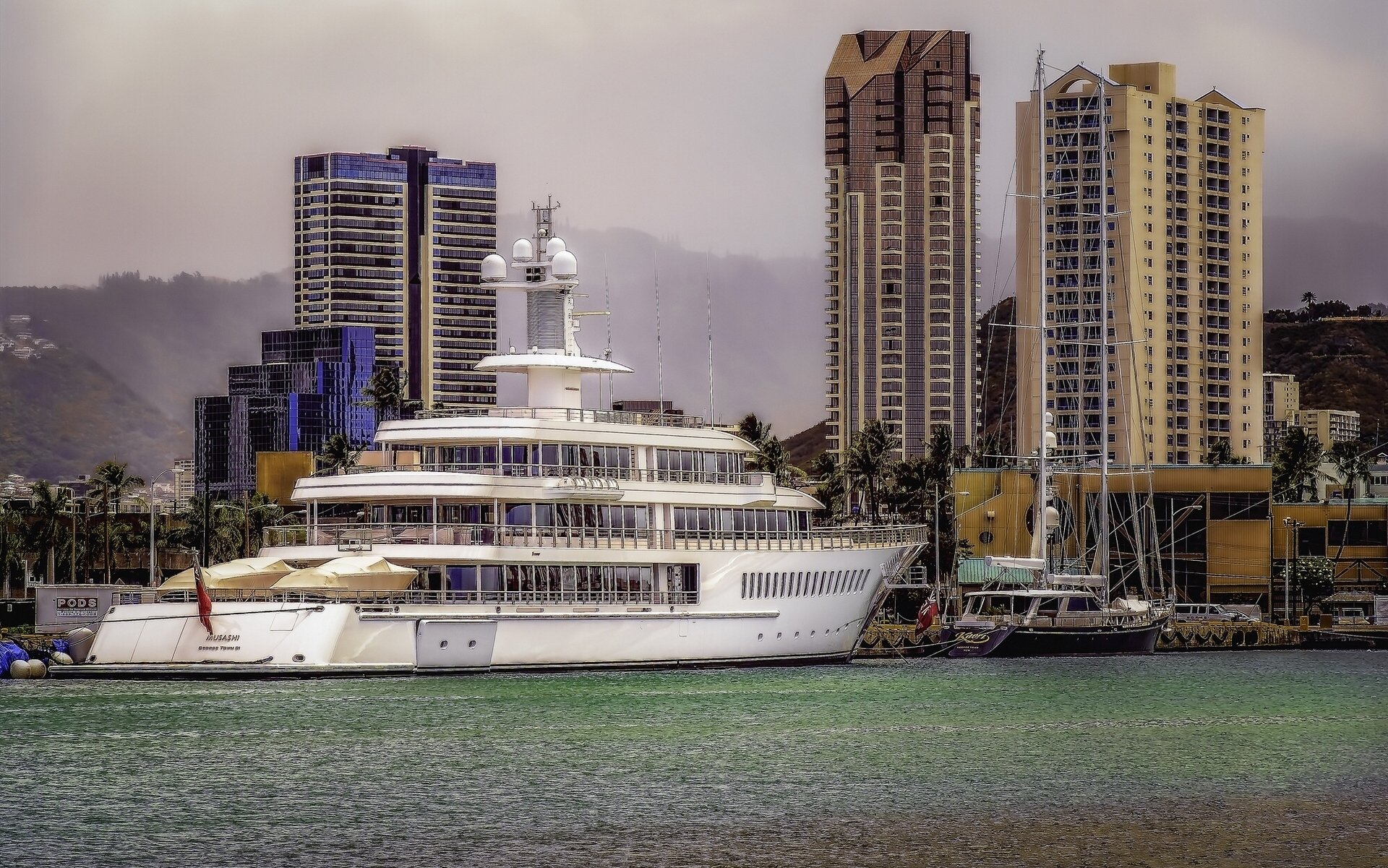 superyacht musashi honolulu hawaii yacht pier buildings hdr