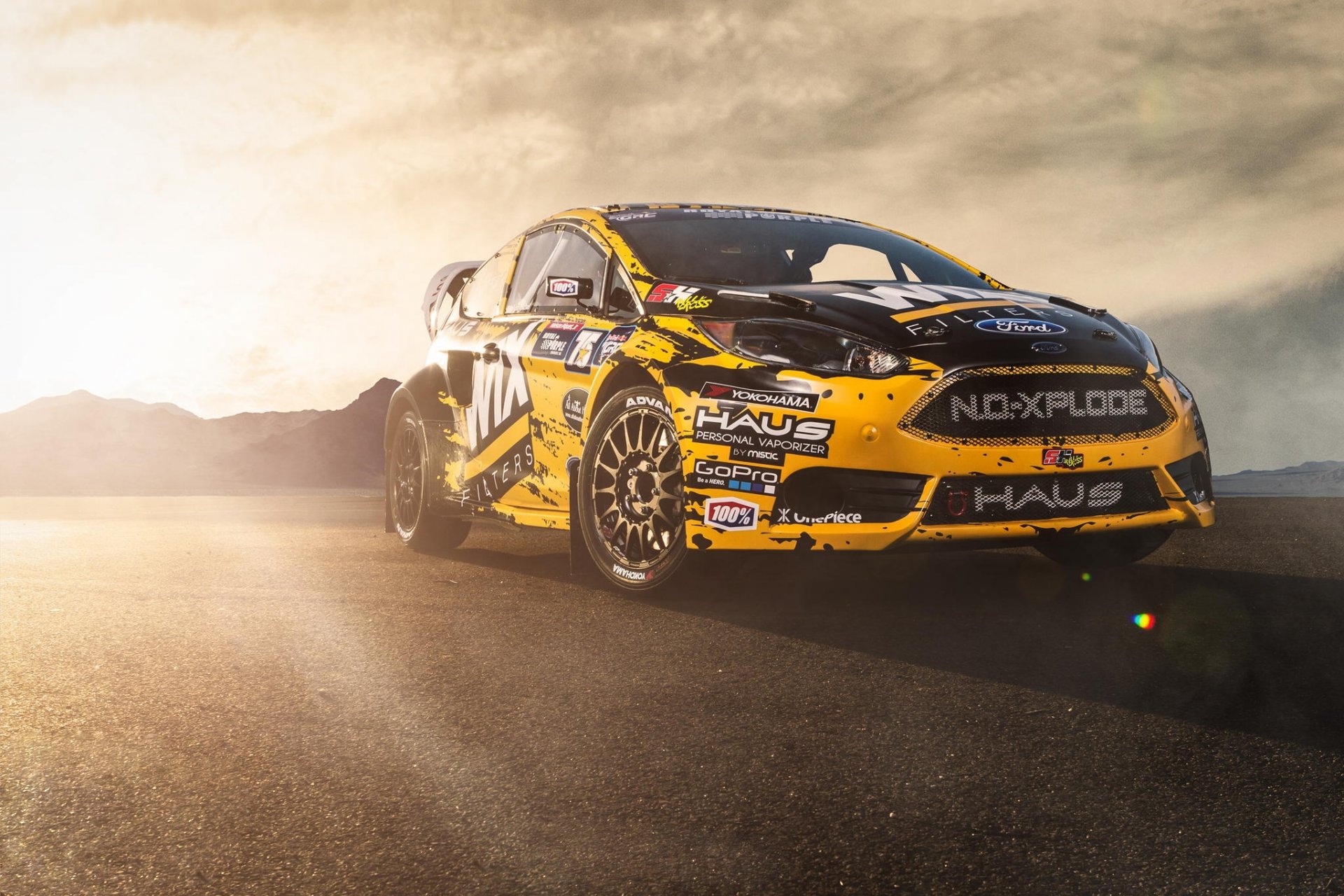 ford fiesta st rallycross sponsored by wix filters matt magnino photography yellow front rally sun highlight