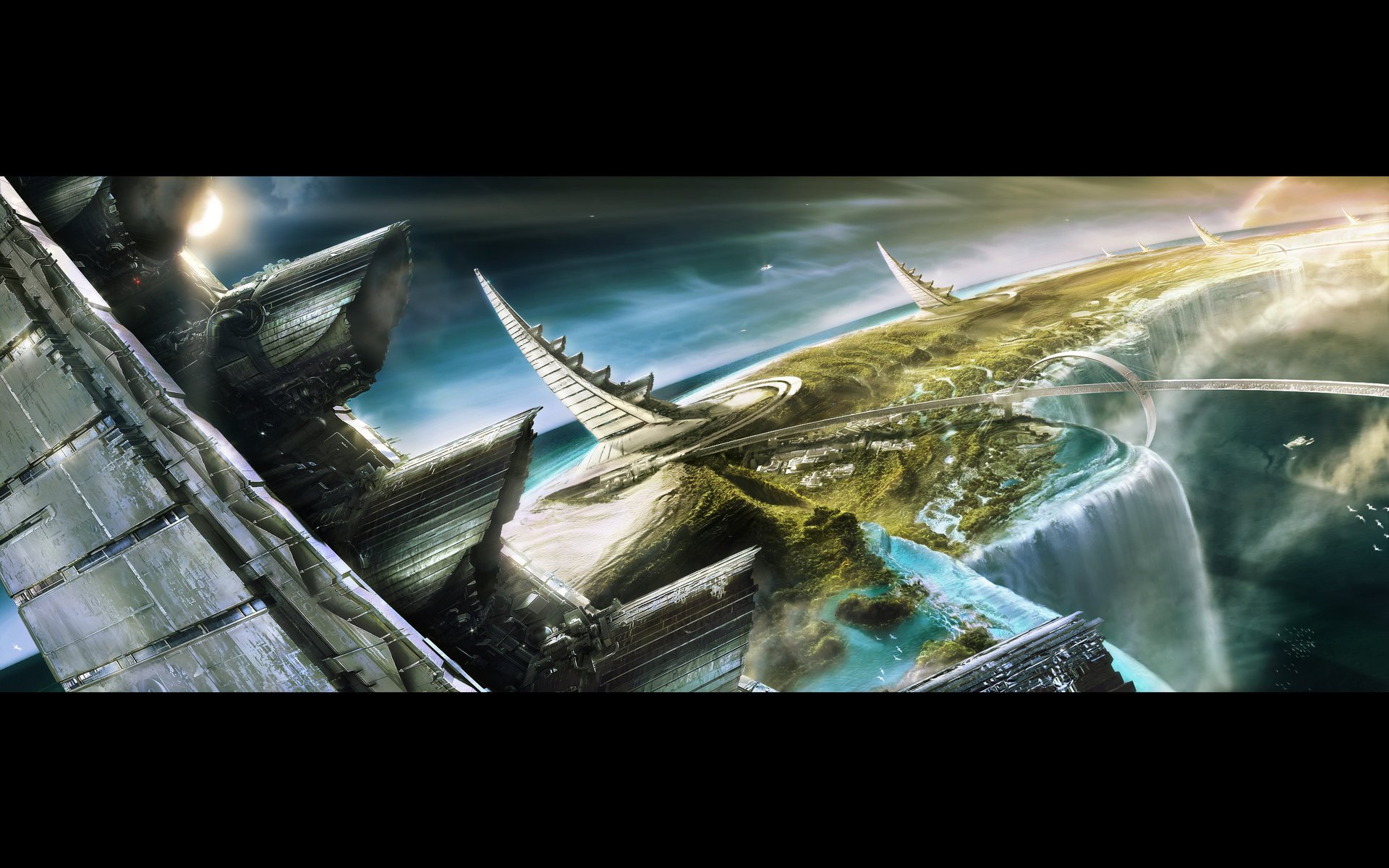 Fantastic waterfall in the looking-glass city