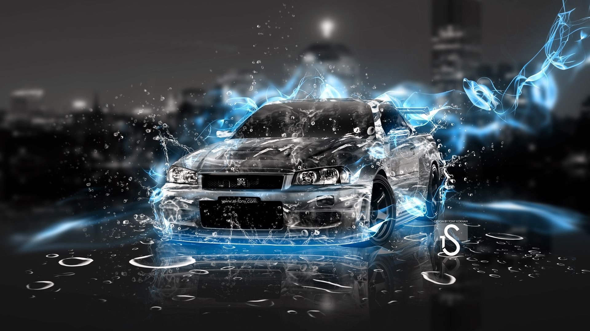 nissan skyline gtr nissan skyline water flame pairs smoke blue black grey