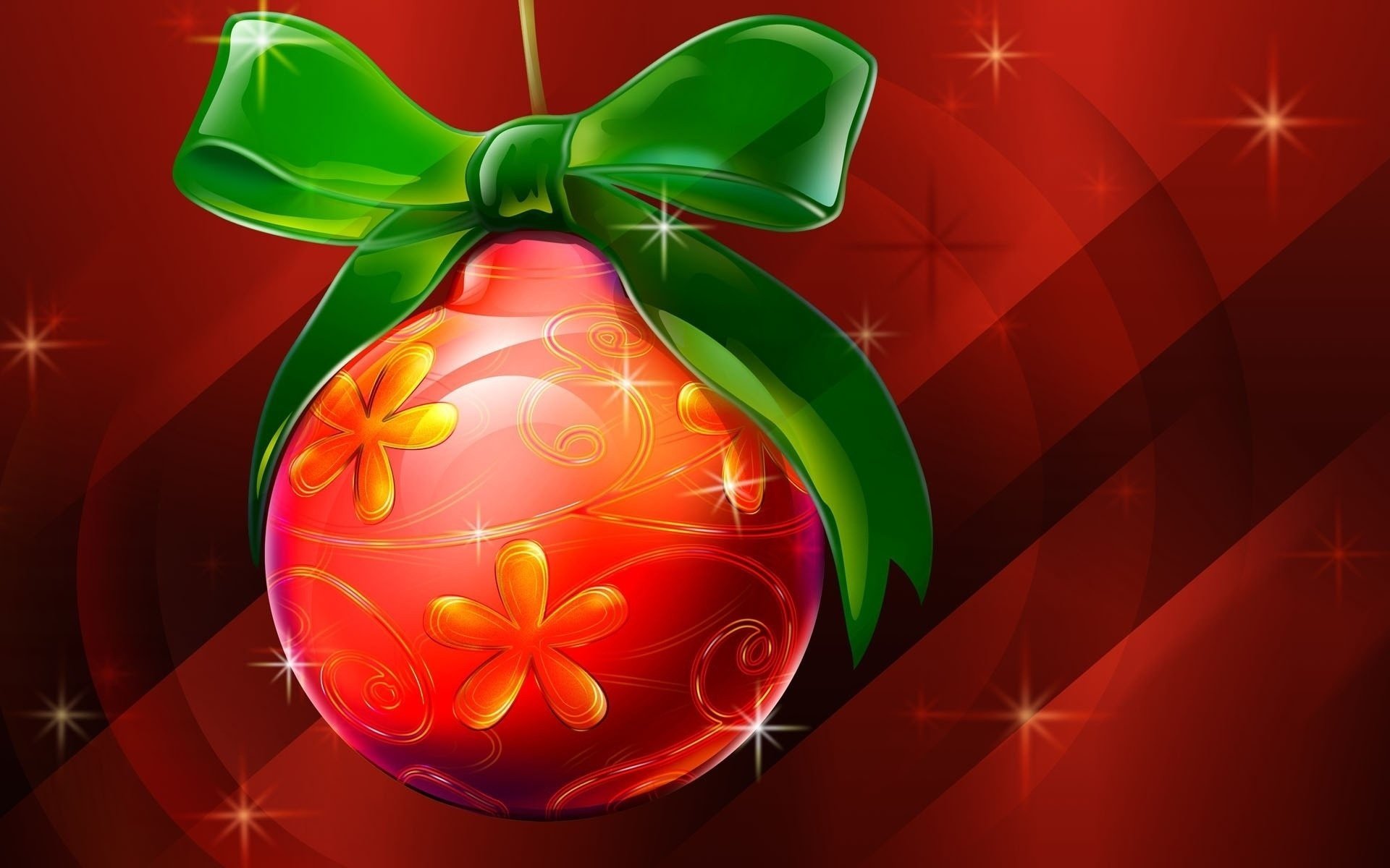 Red Christmas ball with green bow