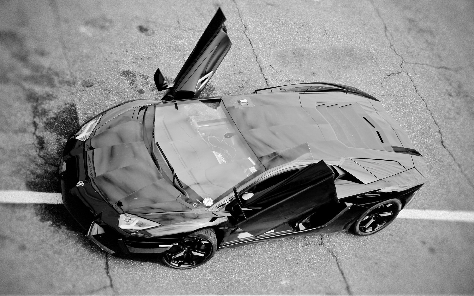 Lamborghini Aventador LP700-4 sports car in black and white