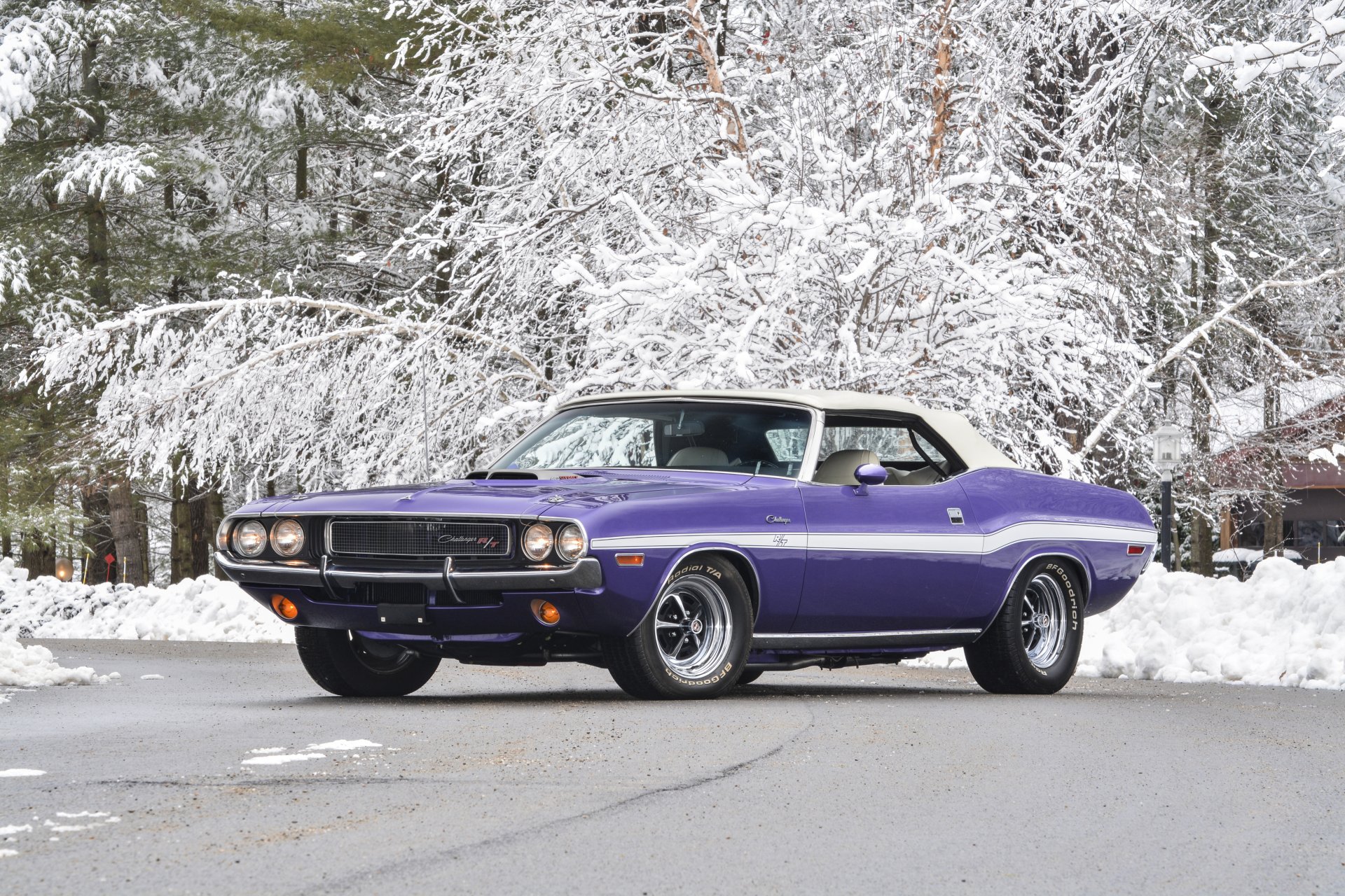 dodge challenger r t six pack convertible 1970 chelenzher muscle car snow background