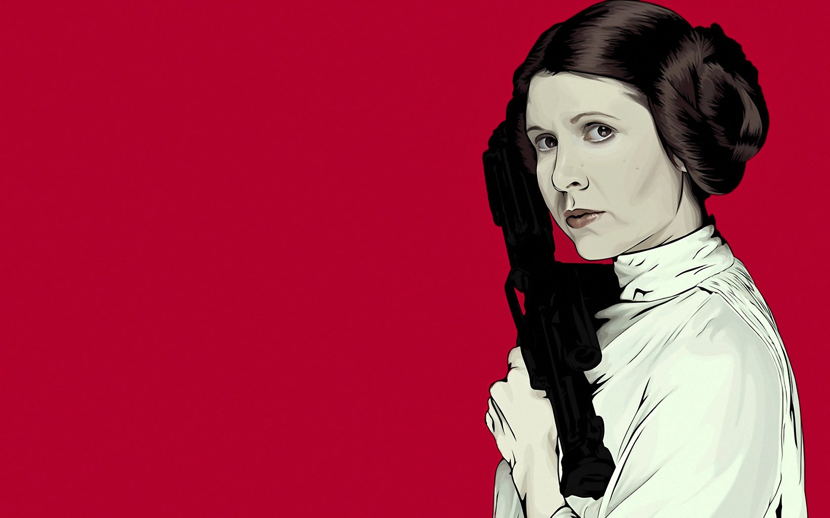 A woman with a blaster on a red background drawing