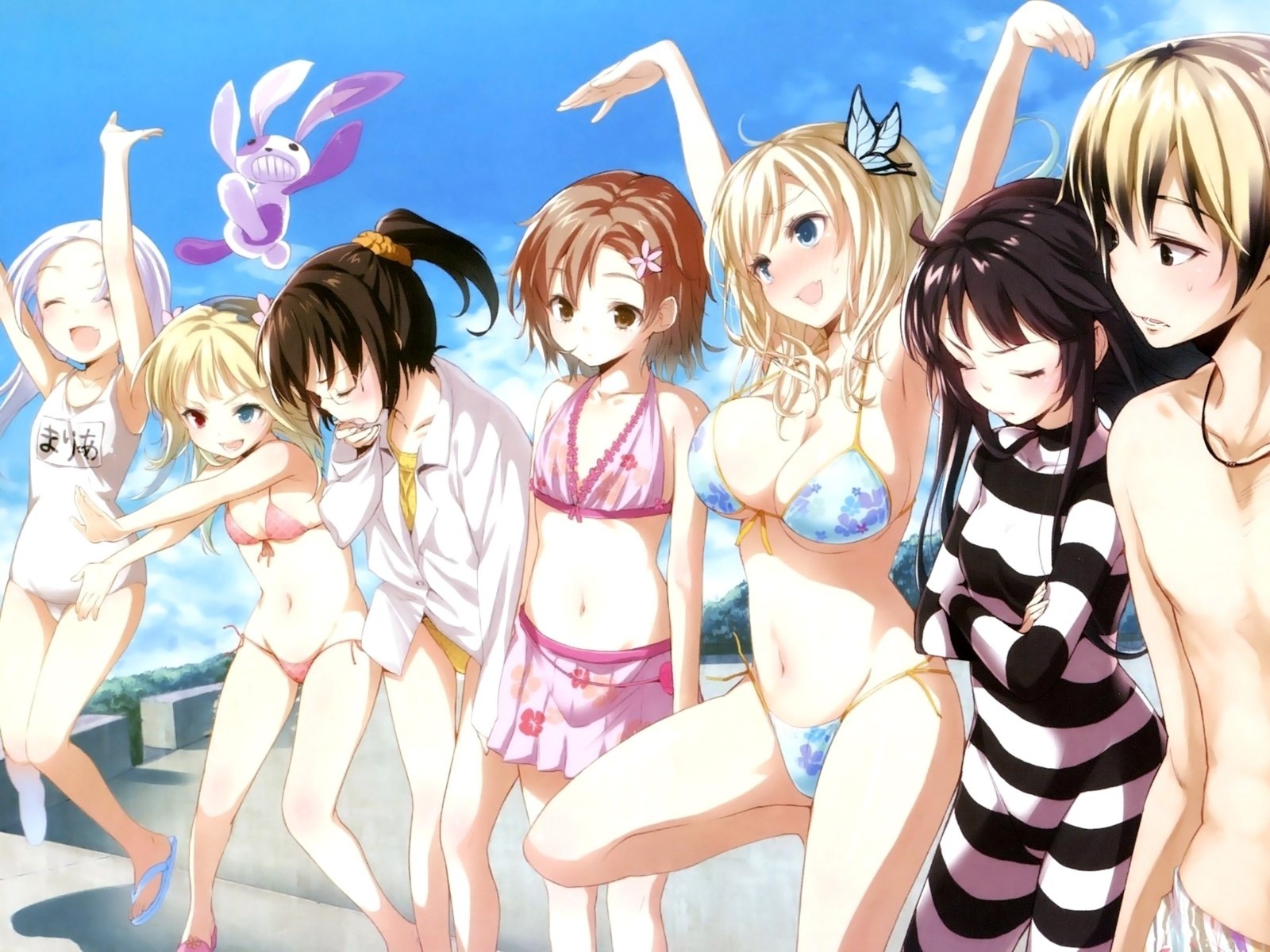 short hair navel bikini swimsuit long hair trap shiguma rica takayama maria mikazuki yozora kusunoki yukimura kashiwazaki hay hasegawa kobato