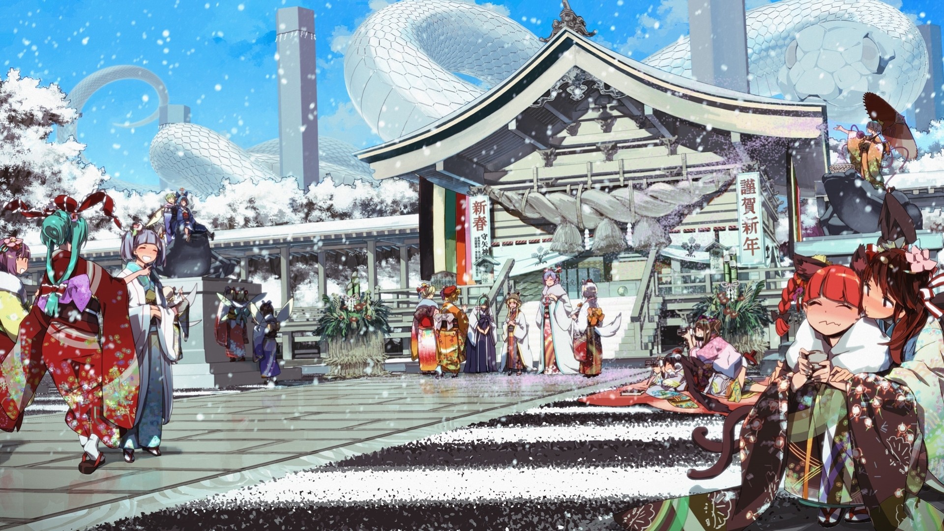 tagme moriya suwako yasaka kanako kochiya sanae shameimaru th snow tagme character komeiji koishi the group reiuji utsuho himekaidou hatate inubashiri momiji japanese clothes kimono aki shizuha aki mi