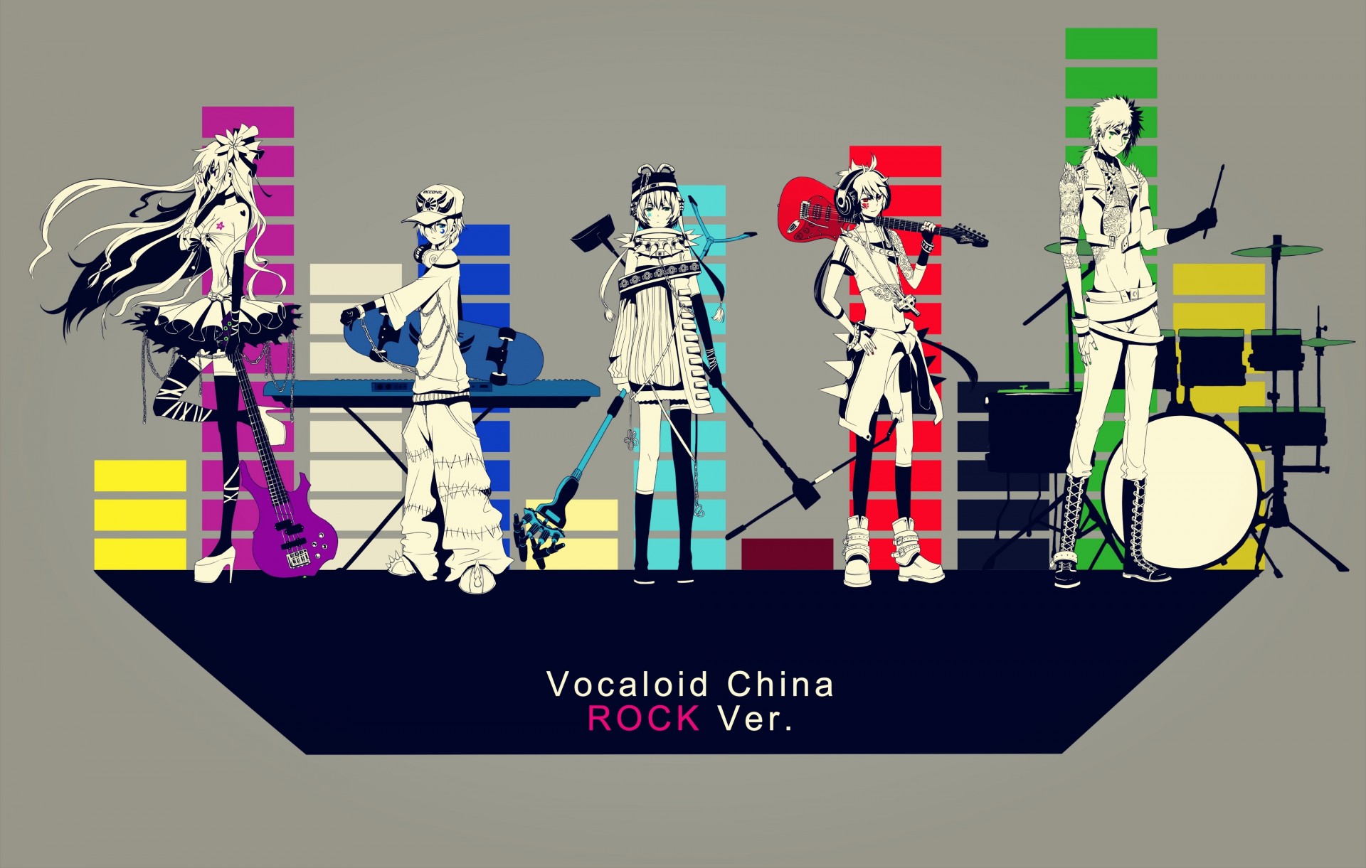 boots headphones the group hat guitars chains luo tianyi microphone device impact thighhighs