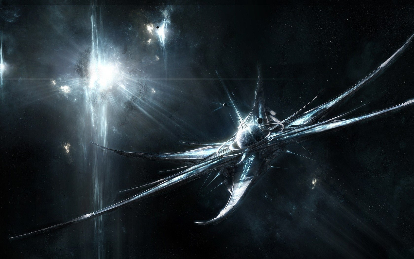 Fantasy universe infinity radiance in the distance spaceships