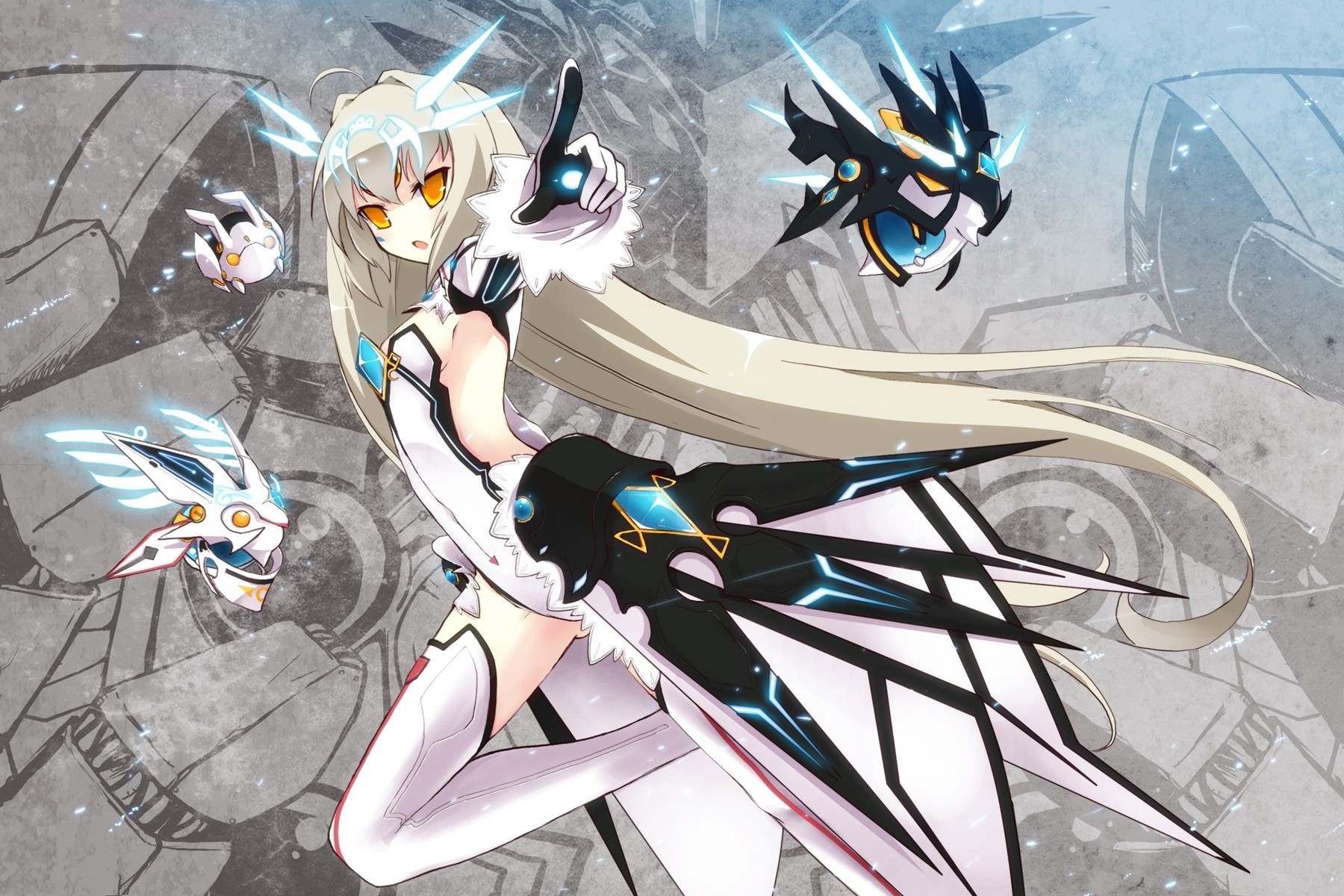 robots gloves long hair eve elsword stockings white hair thighhighs