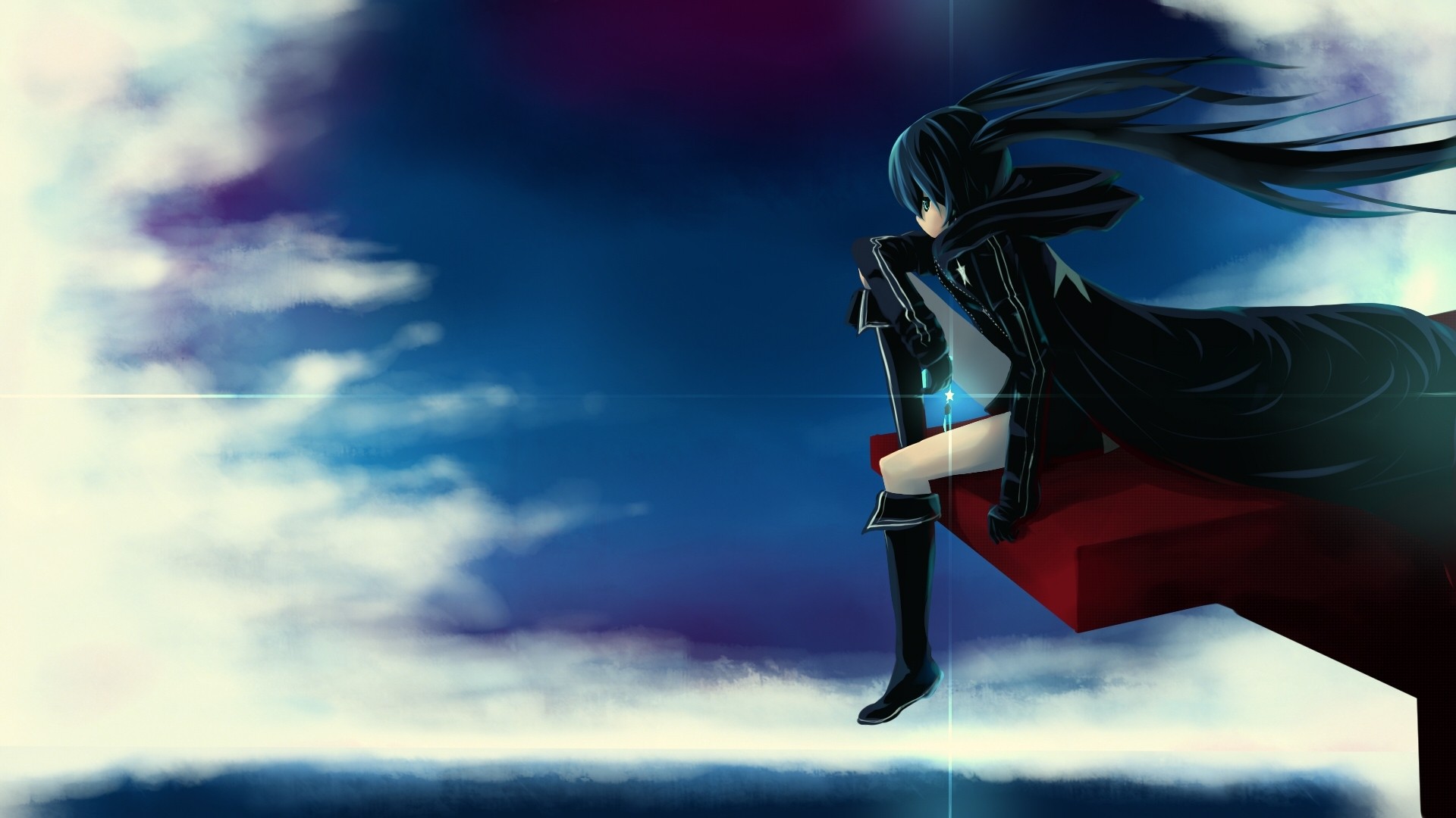 sky boots twintails clouds black hair blue eyes kuroi mato shorts