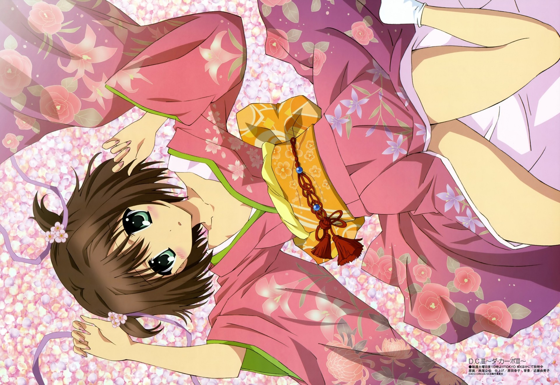 short hair petals blush japanese clothes kimono flower brown hair