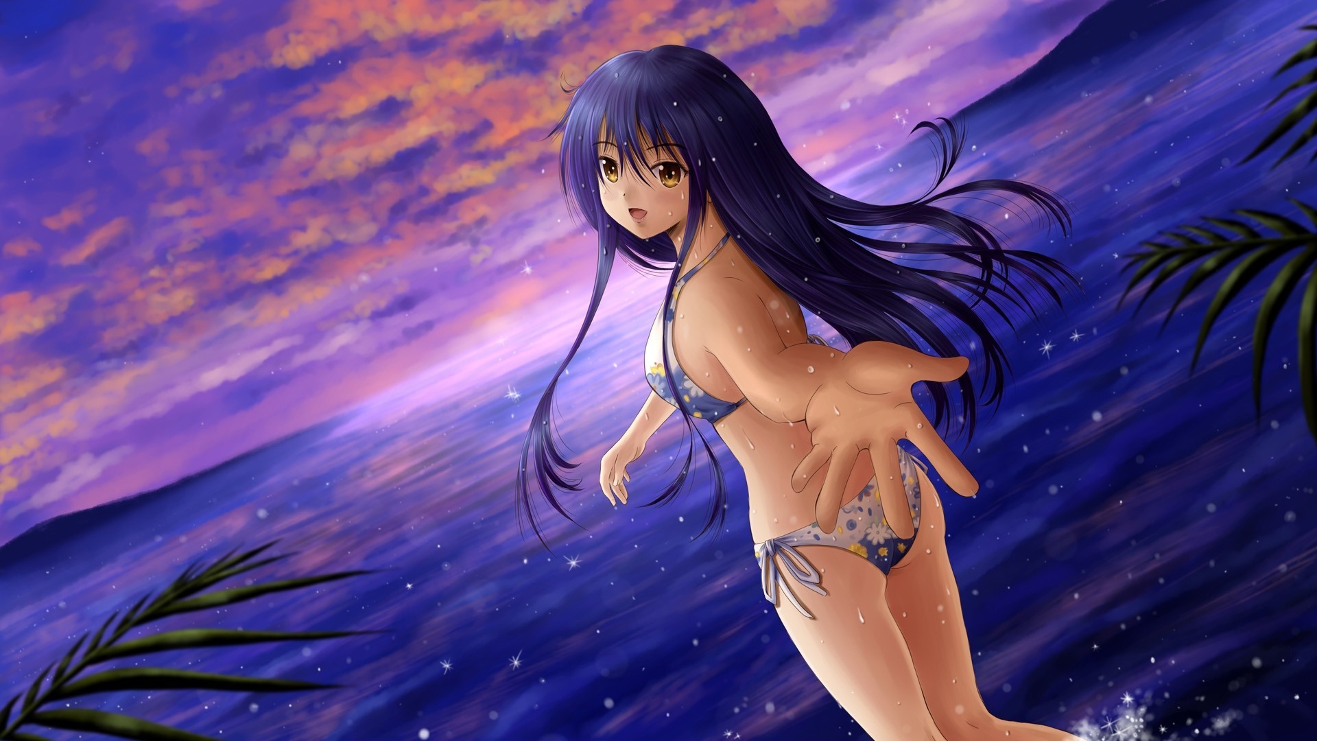 sky wet clouds bikini swimsuit tagme long hair water blue hair