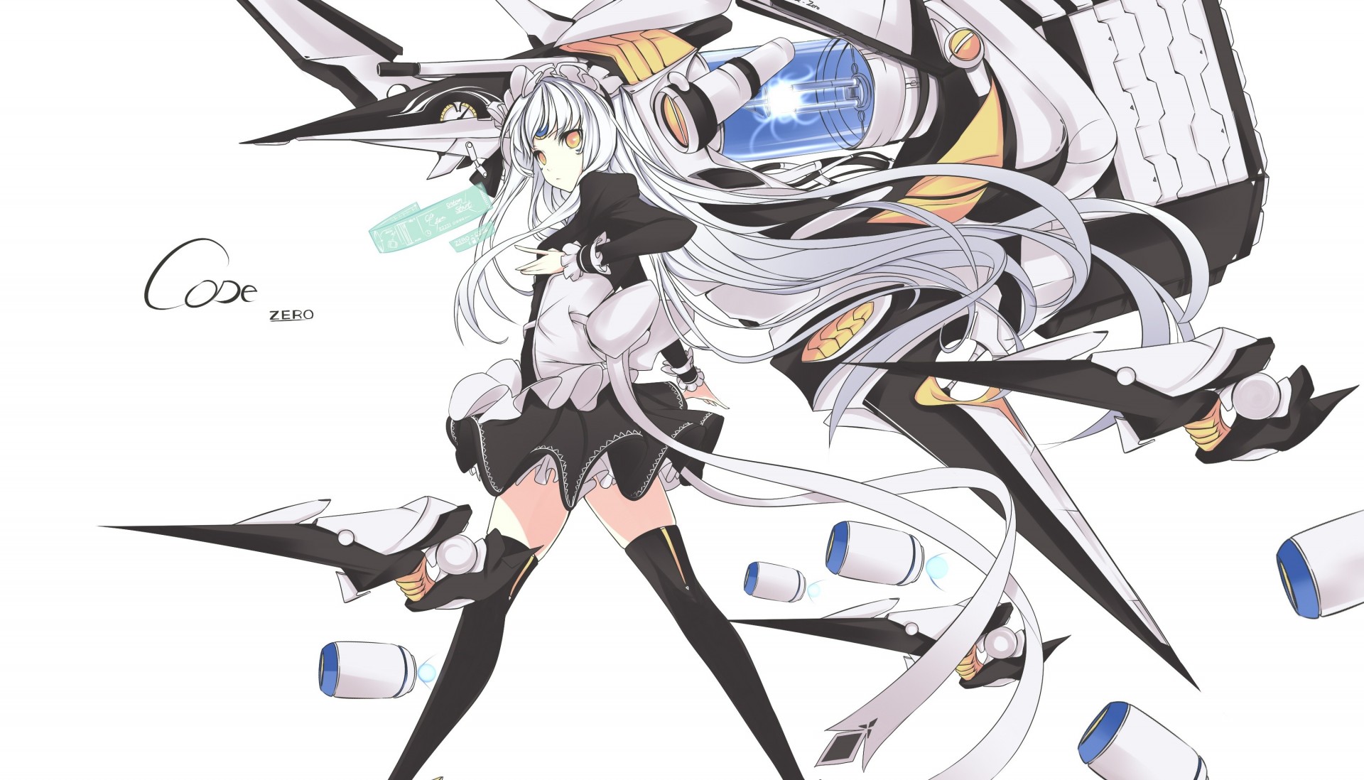 long hair white hair maid eve elsword mechagirl white thighhighs