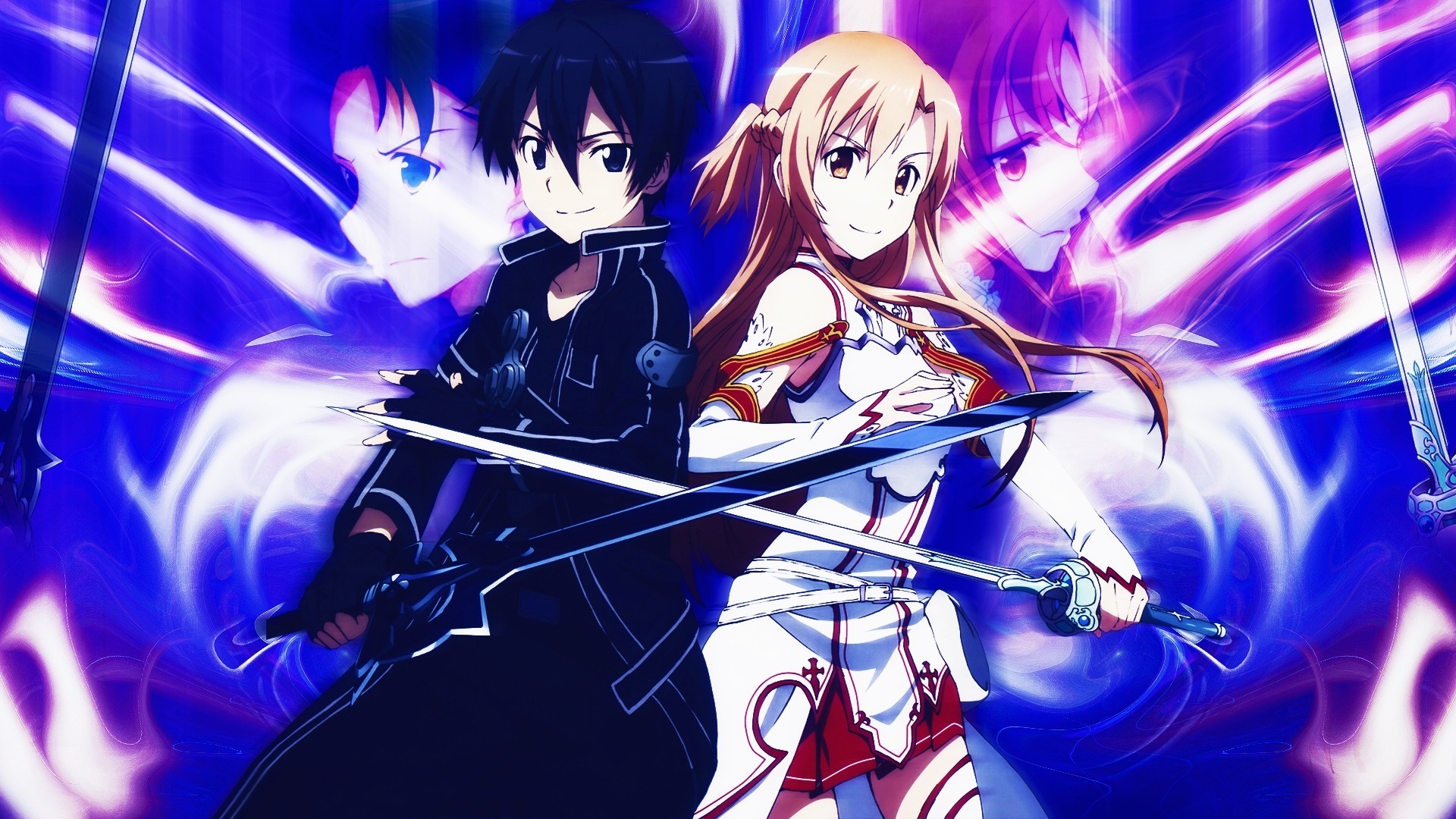 short hair long hair armour black hair gloves weapon kirigaya kazuto yuuki asuna sword black eyes brown hair