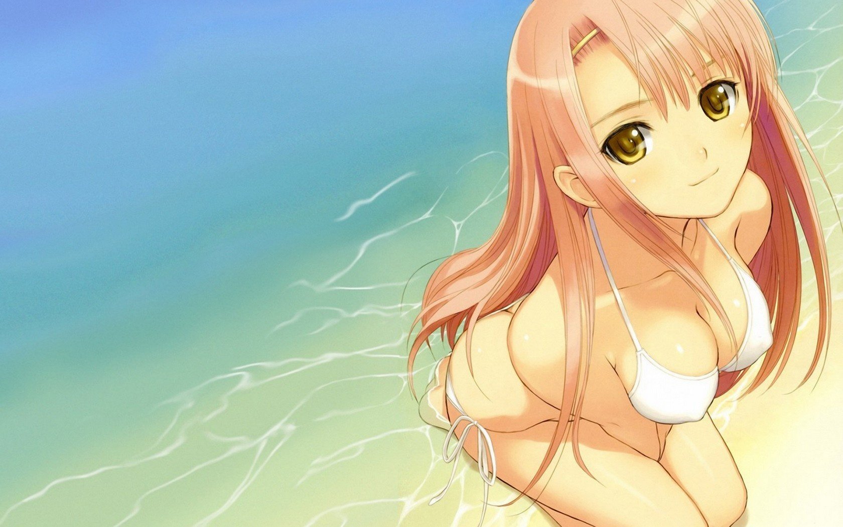 Anime girl in a swimsuit on the beach