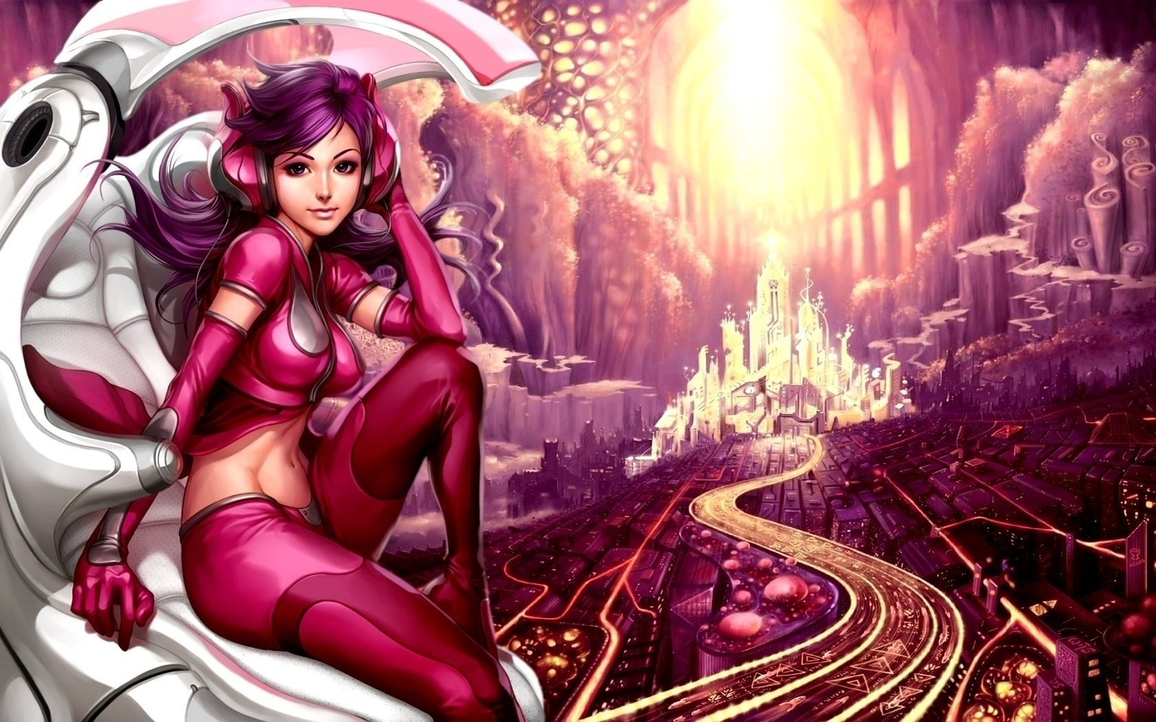 A girl in a pink costume in the anime style