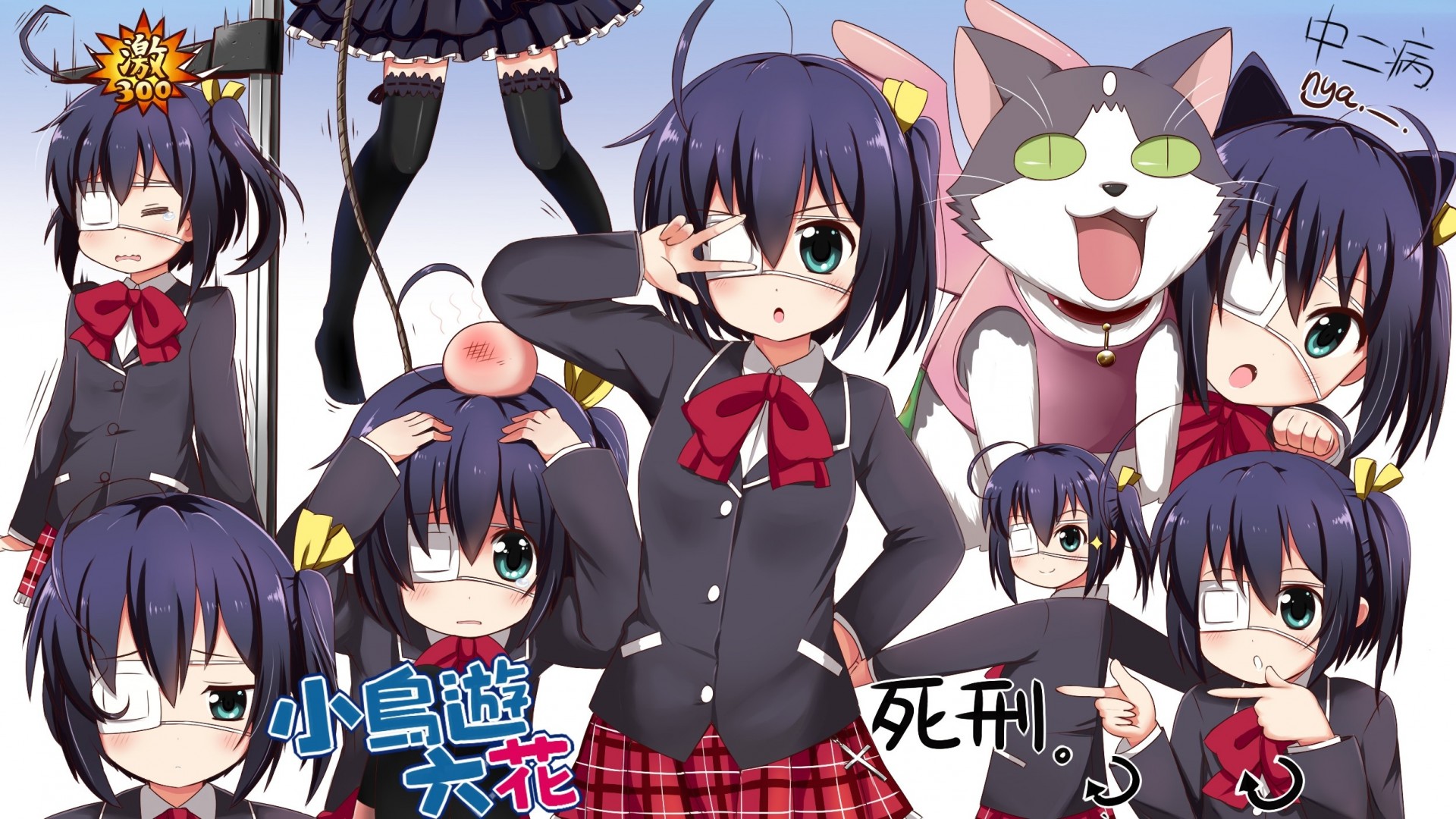 blue eyes seifuku zettai ryouiki blush skirt torment animals dressings dress black hair cat parody thighhighs