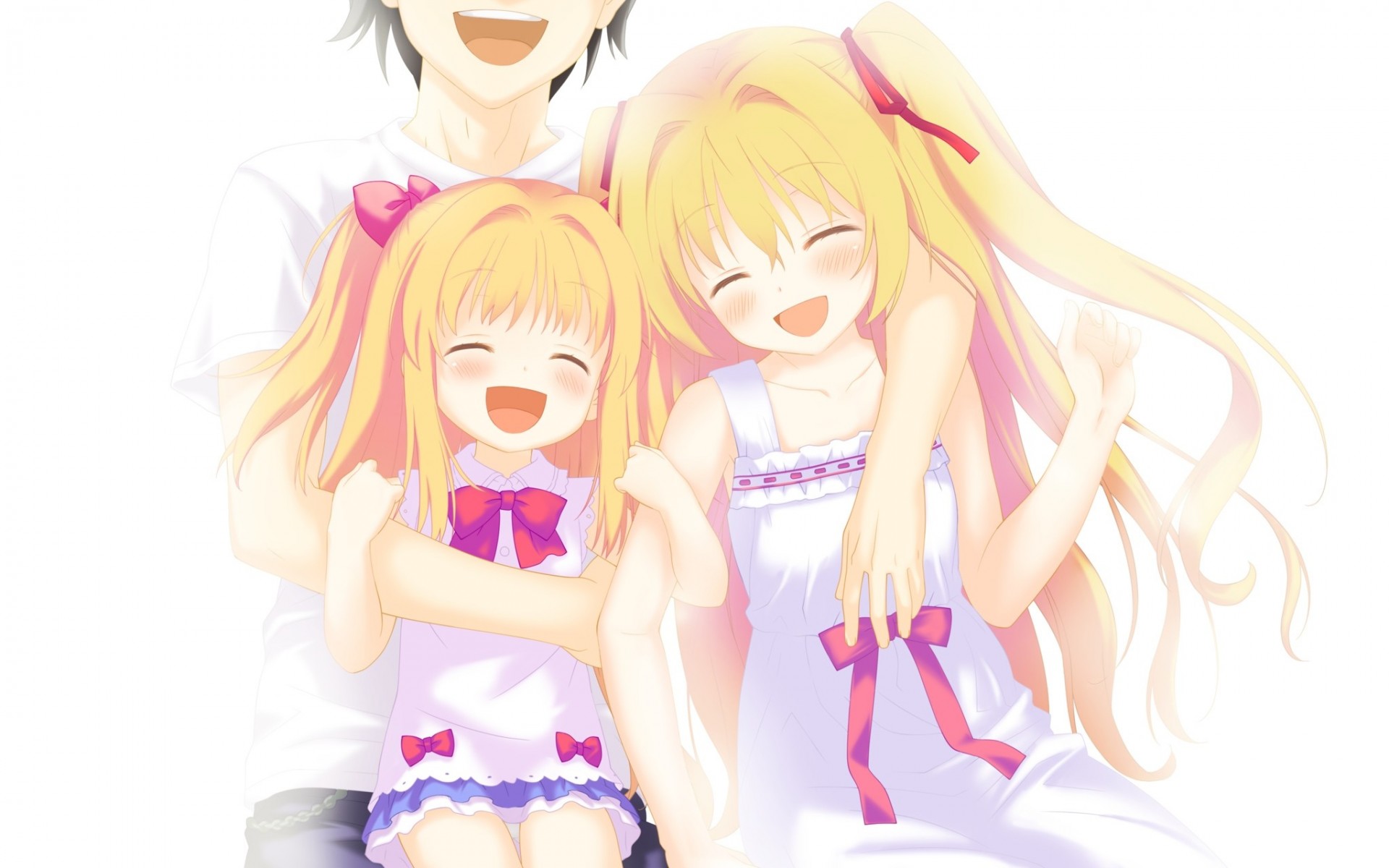 short hair tapes blonde hair black hair skirt torment long hair white dress blush